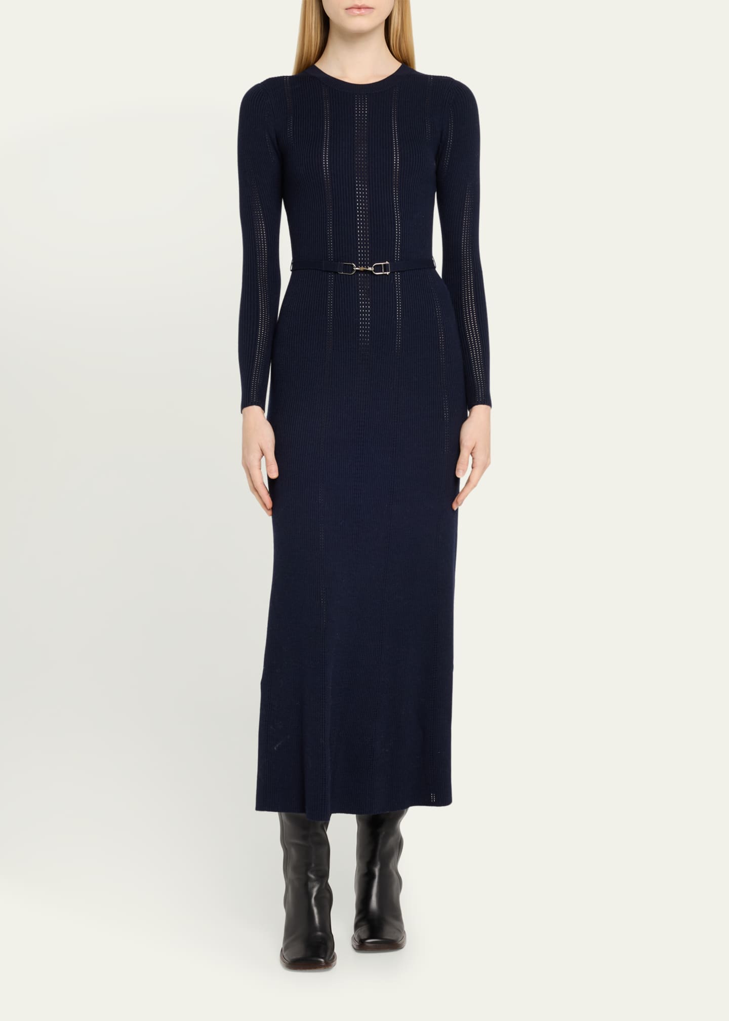 Imagene Long-Sleeve Belted Wool Dress - Thumbnail 2