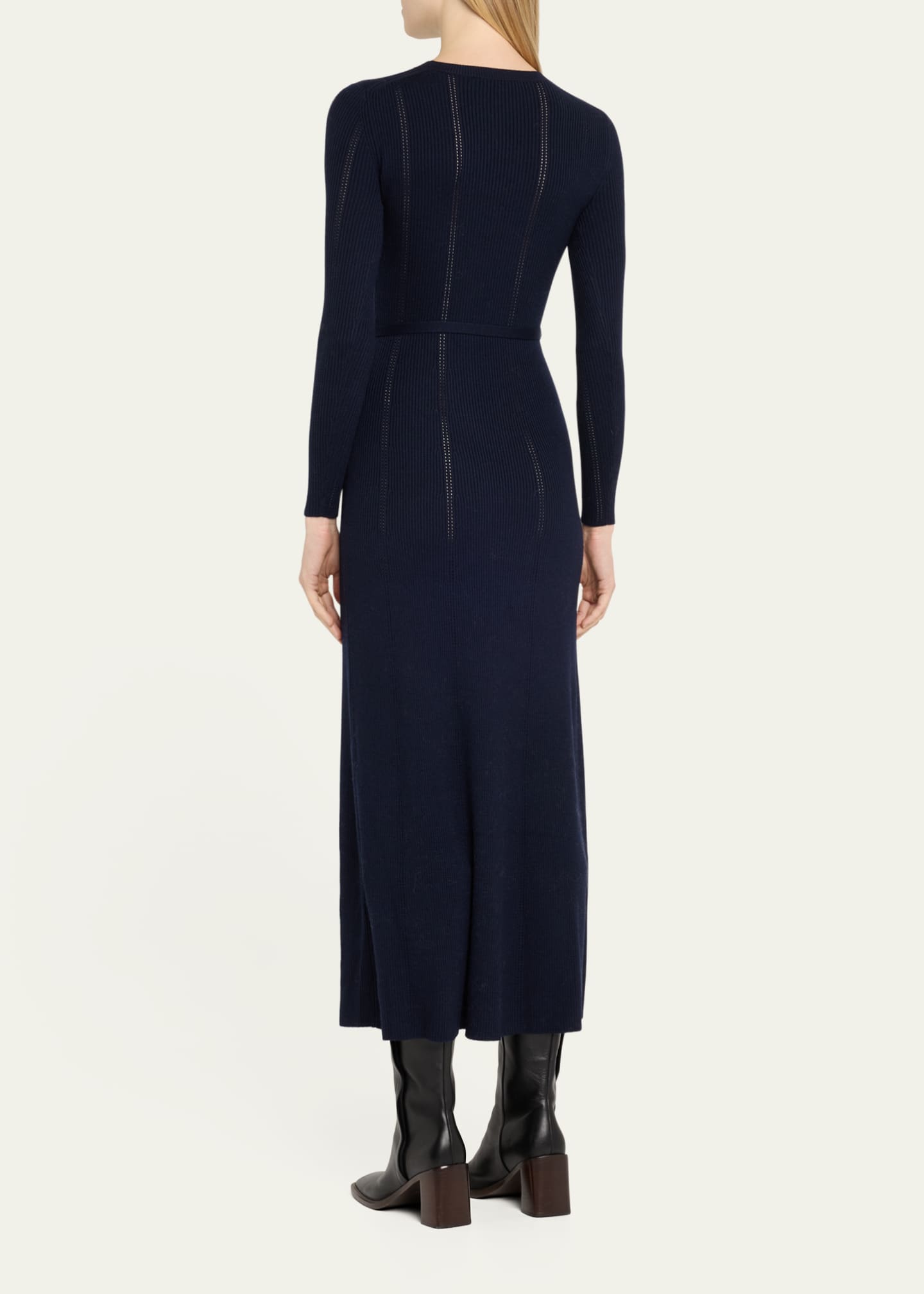 Imagene Long-Sleeve Belted Wool Dress - Thumbnail 3