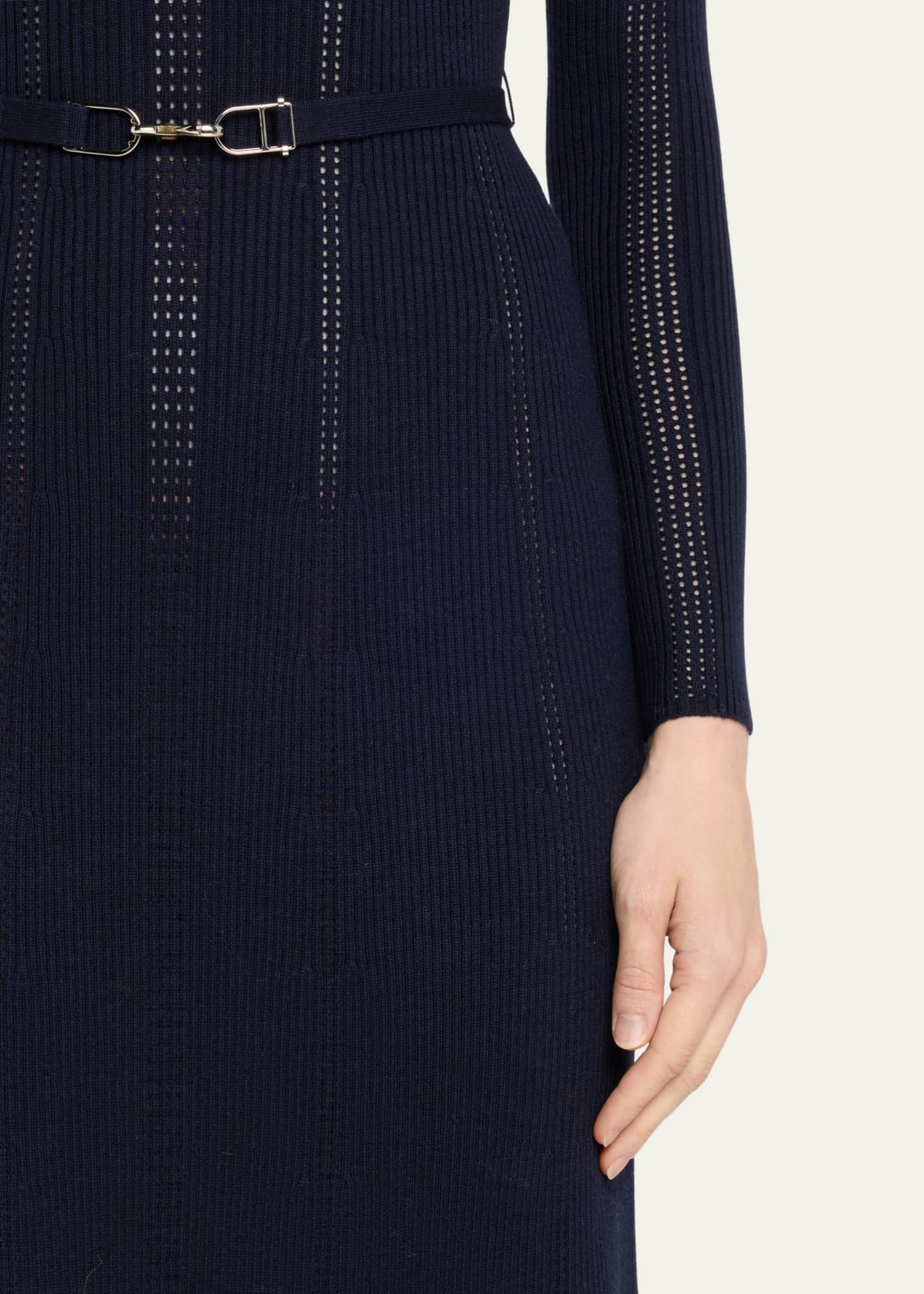 Imagene Long-Sleeve Belted Wool Dress - Thumbnail 5