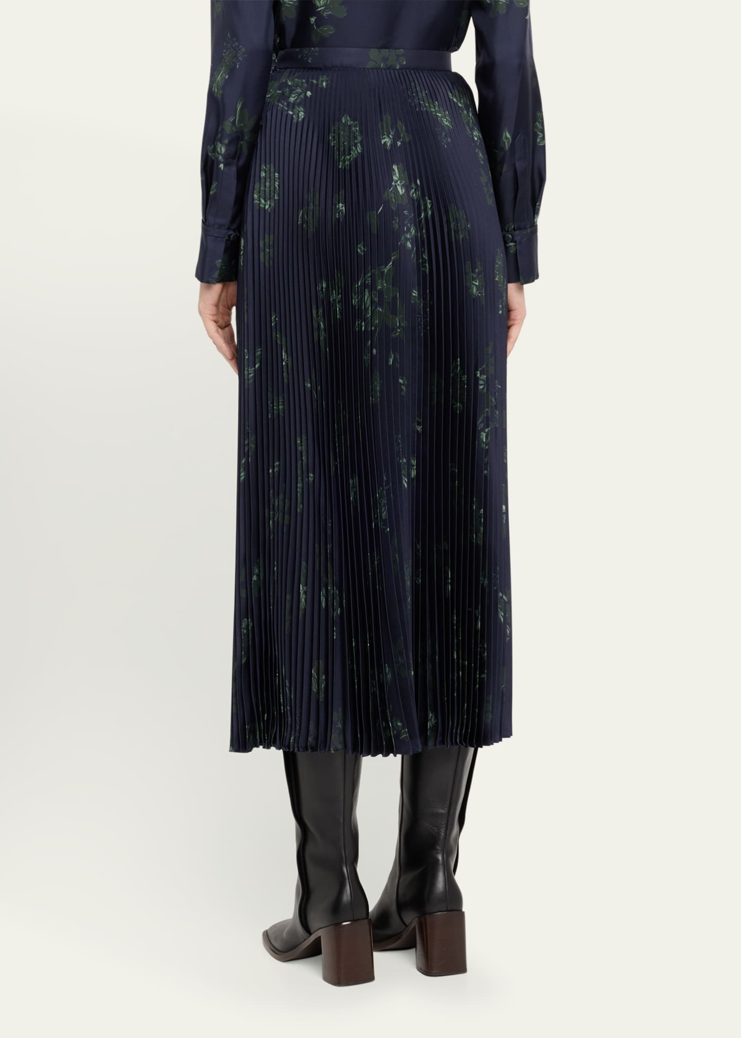 Gabriela Hearst Eames Floral Sunburst Pleated Satin Skirt Image 3 of 5