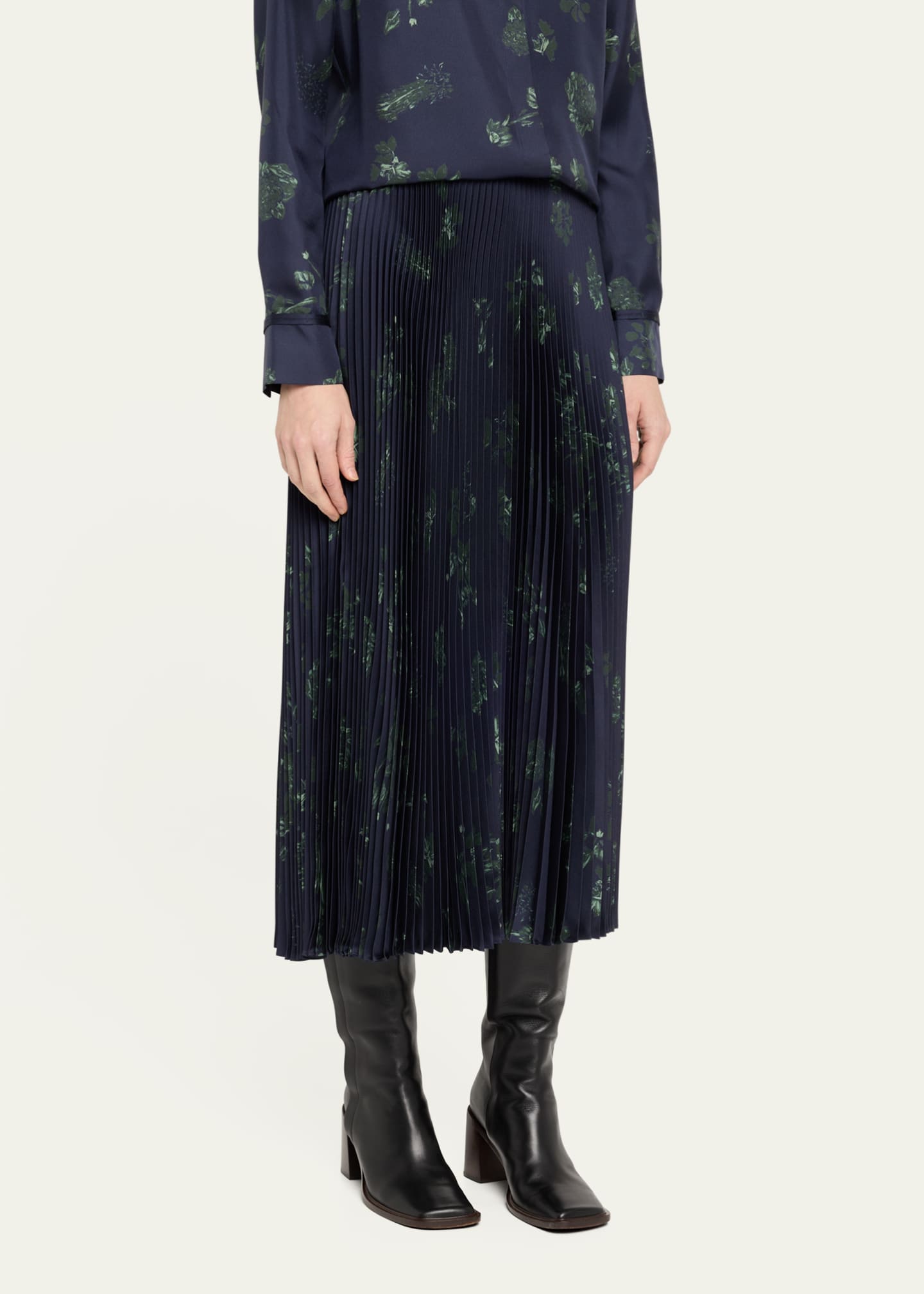 Gabriela Hearst Eames Floral Sunburst Pleated Satin Skirt Image 4 of 5