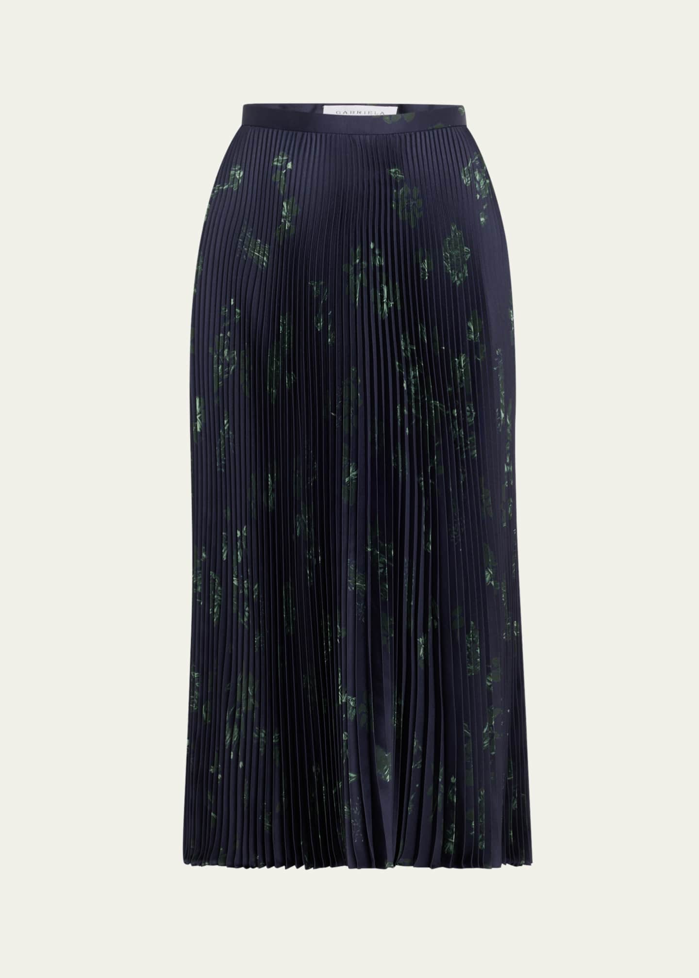Gabriela Hearst Eames Floral Sunburst Pleated Satin Skirt Image 1 of 5