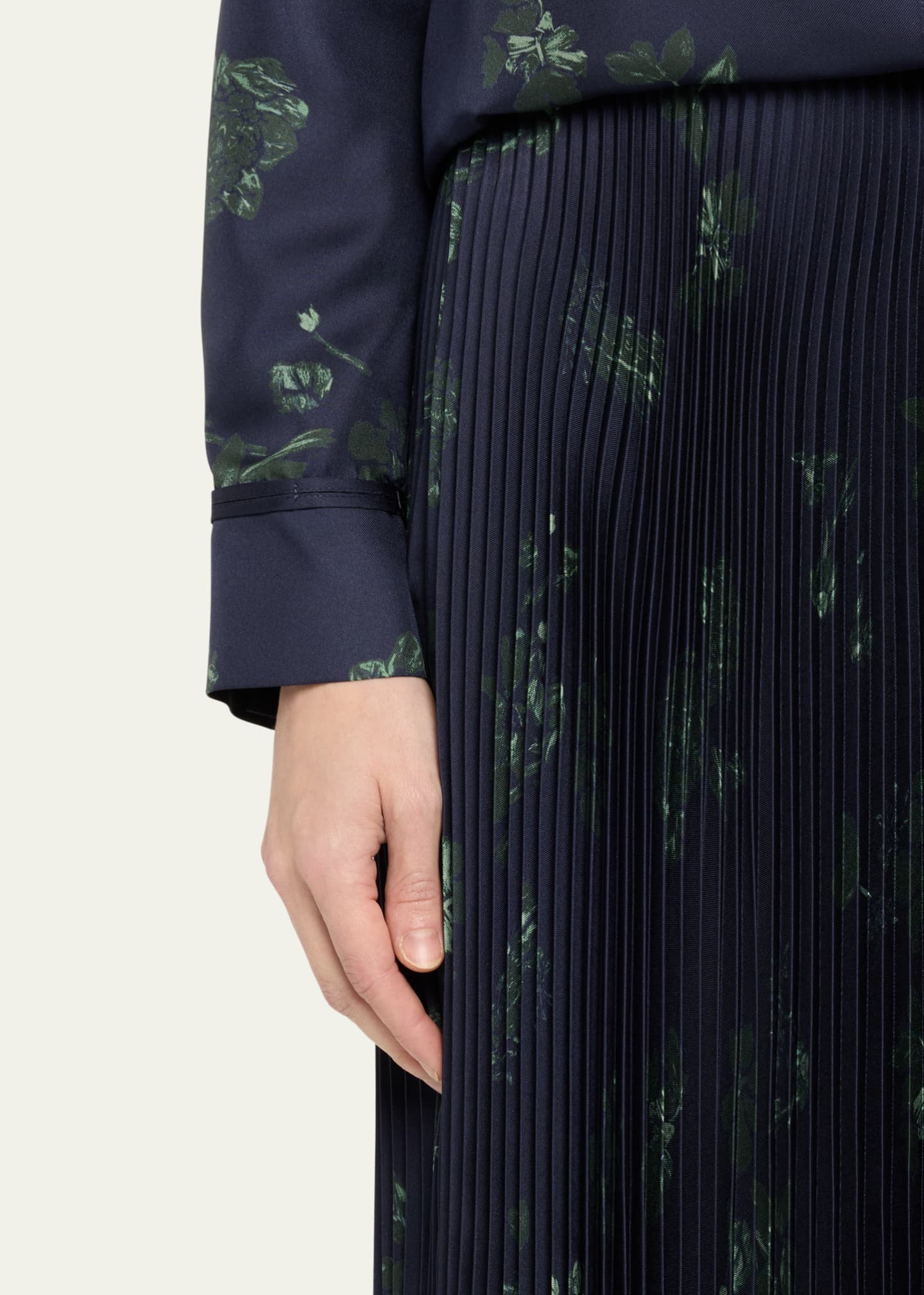 Gabriela Hearst Eames Floral Sunburst Pleated Satin Skirt Image 5 of 5