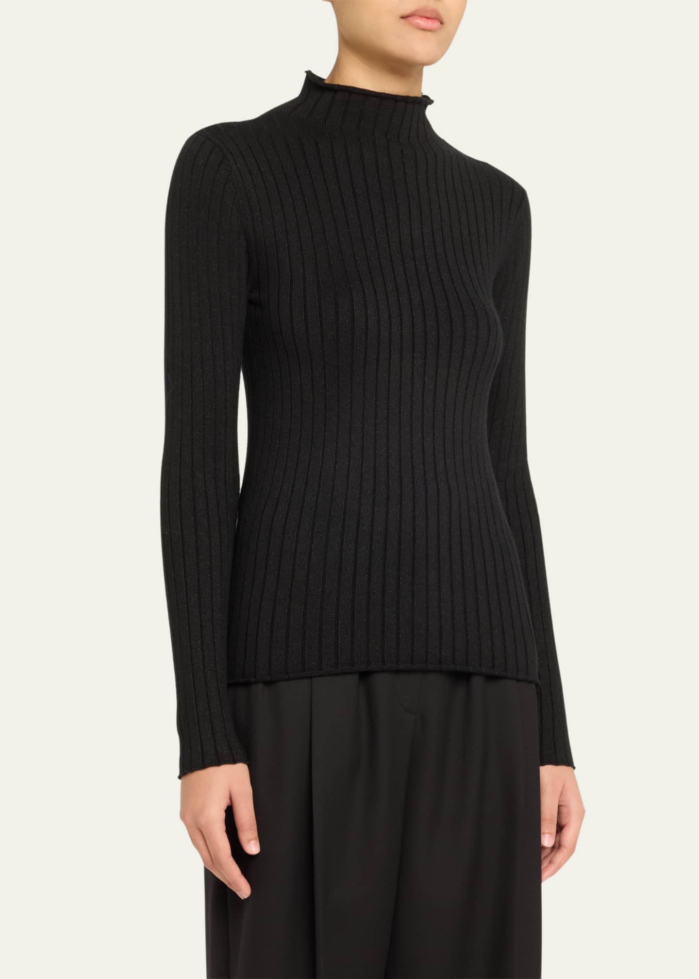 Majestic Filatures Metallic Long Sleeve Rib Mock-Neck Top Image 4 of 5