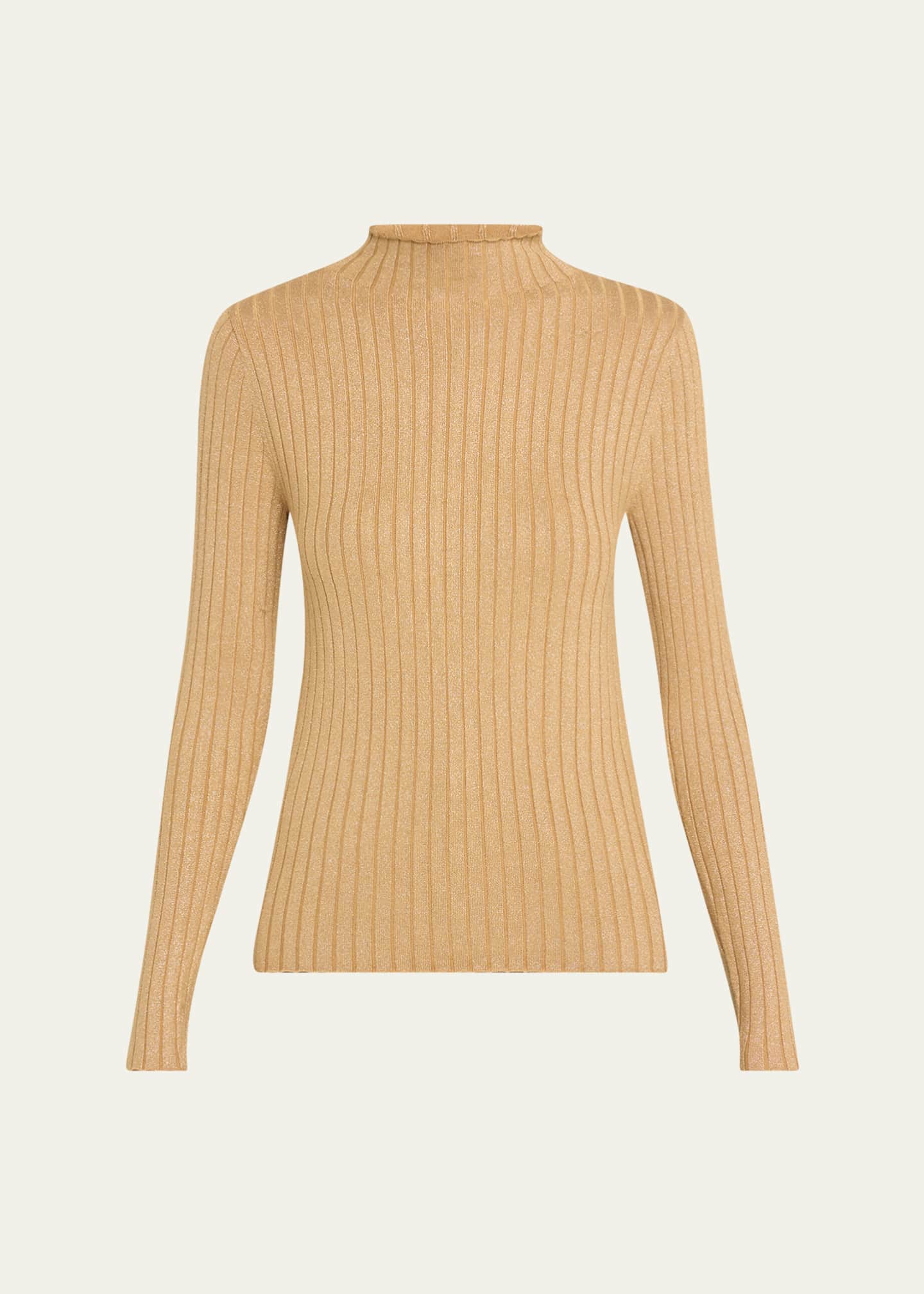 Majestic Filatures Metallic Long Sleeve Rib Mock-Neck Top Image 1 of 5
