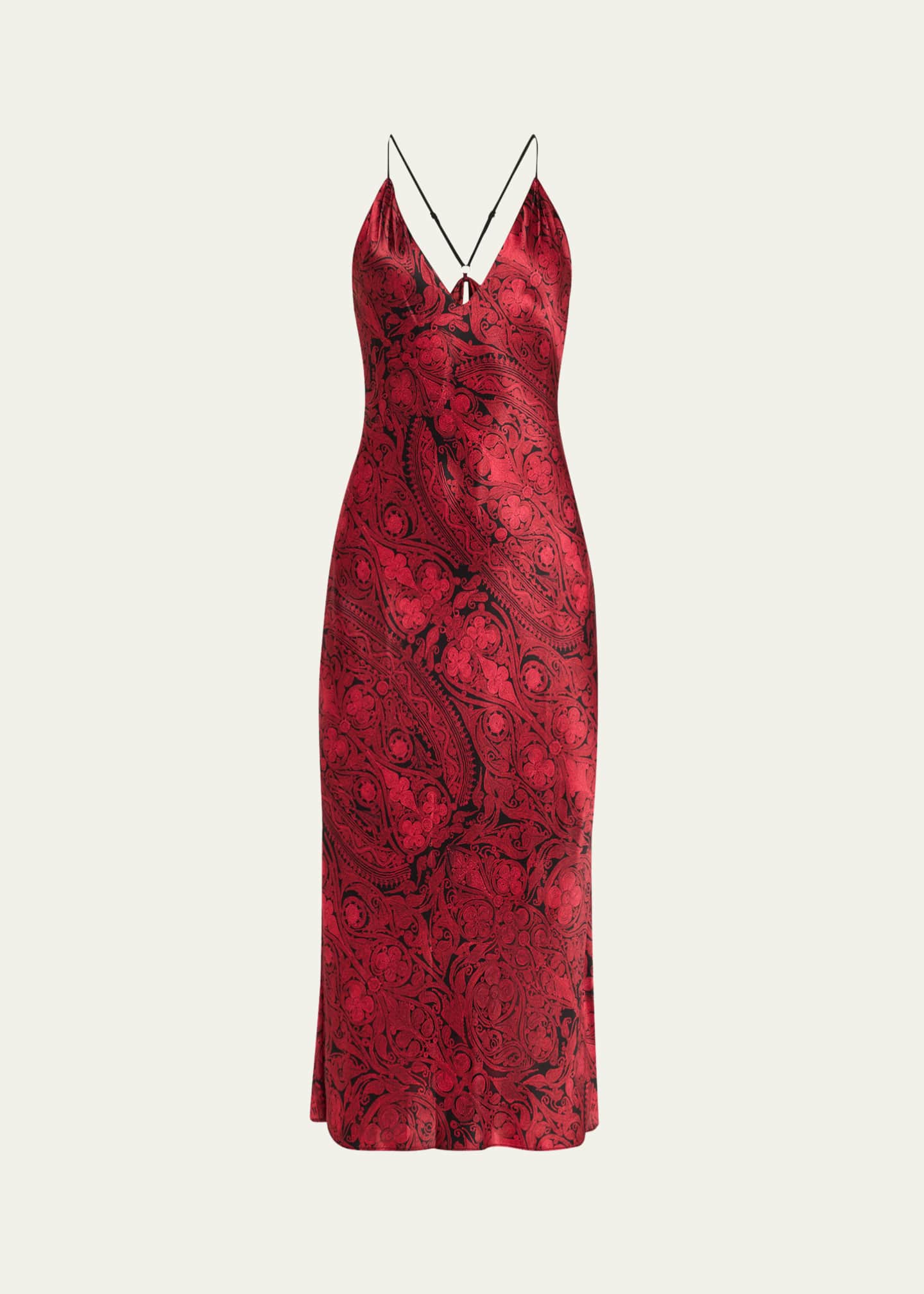Natori Ottoman Open Back Silk Slip Red Black 100 Silk Size M