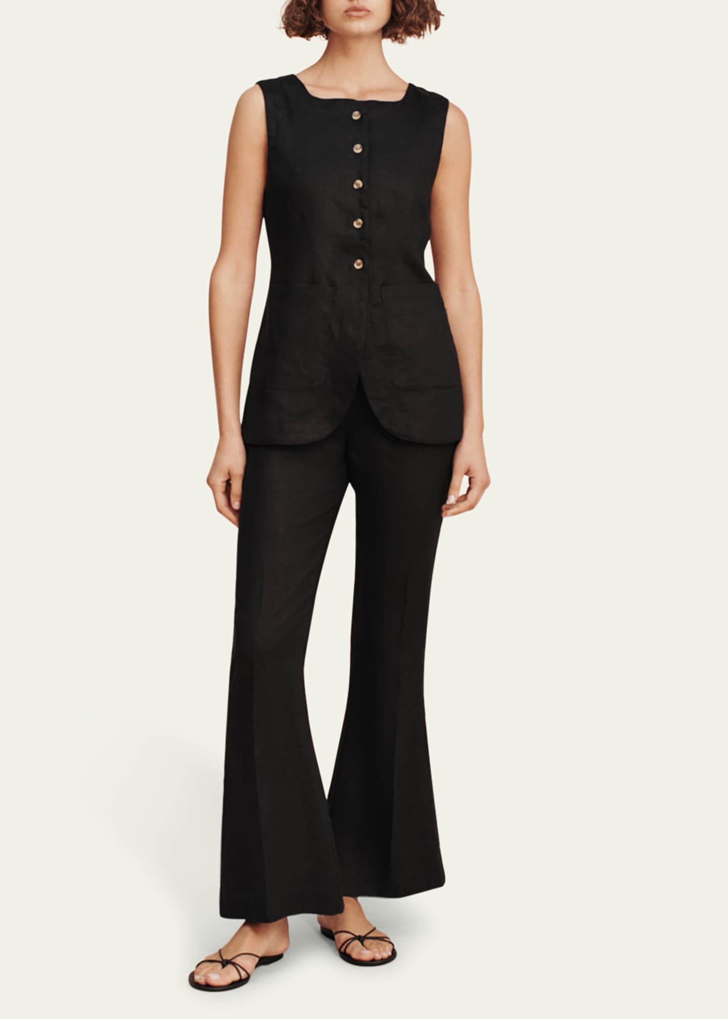 Tia Linen Flare Trousers - Thumbnail 2