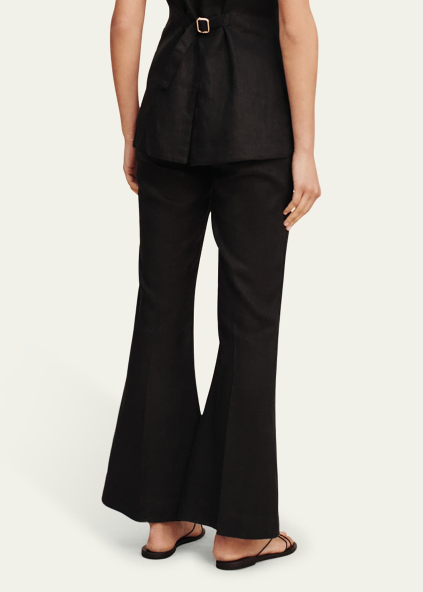Tia Linen Flare Trousers - Thumbnail 3