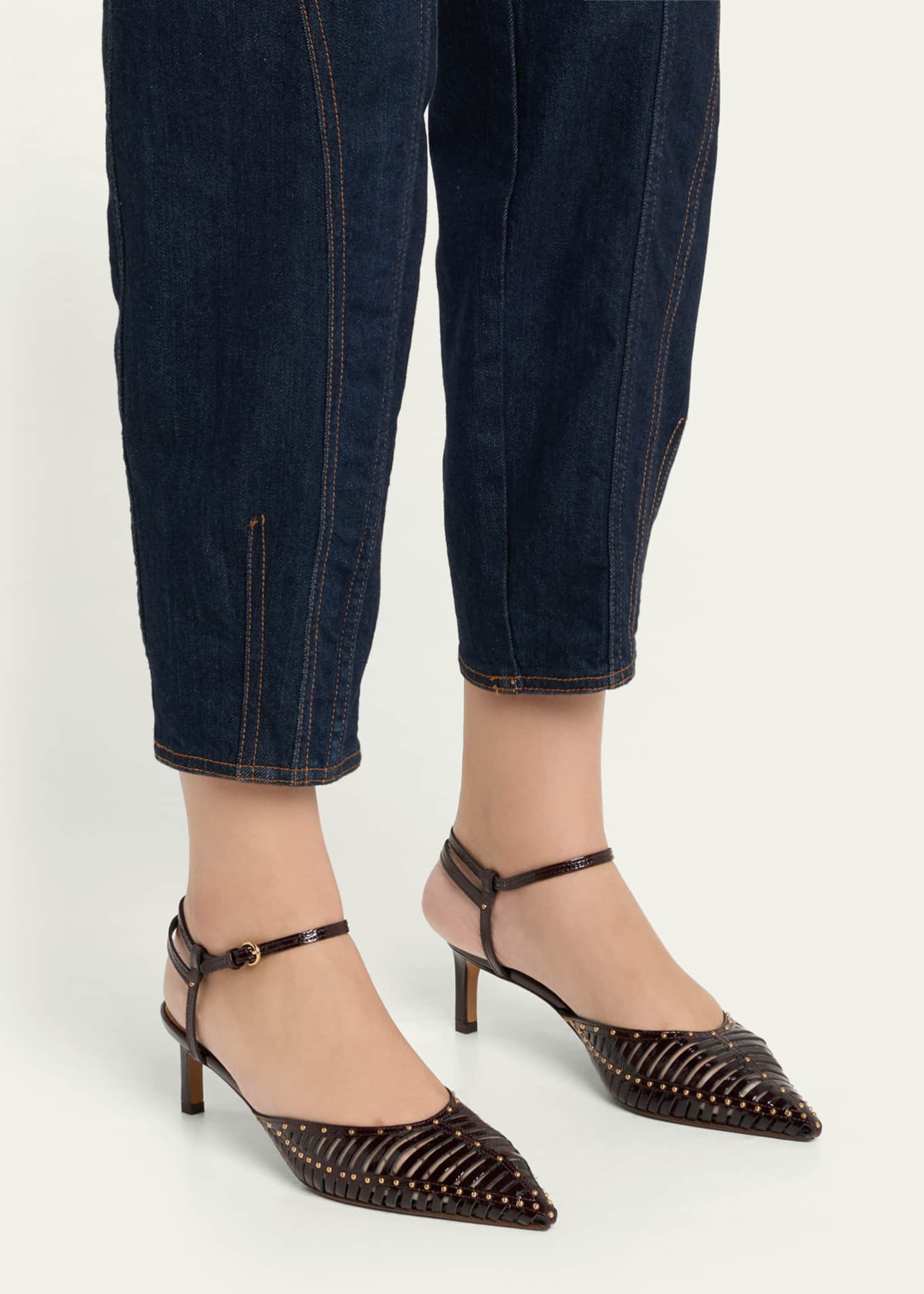 Ulla Johnson Francine Caged Leather Ankle-Strap Pumps Image 2 of 6