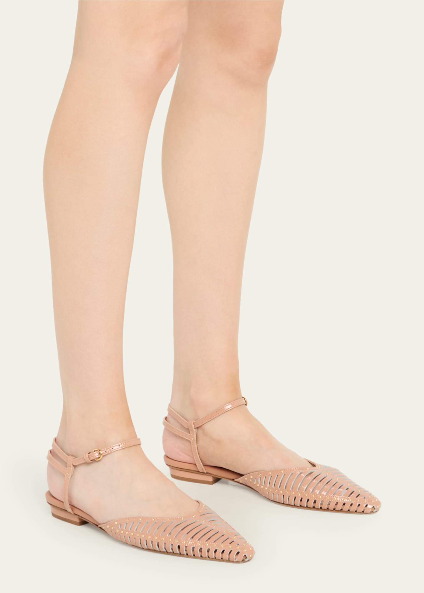 Ulla Johnson Violette Caged Leather Ankle-Strap Ballerina Flats Image 2 of 6