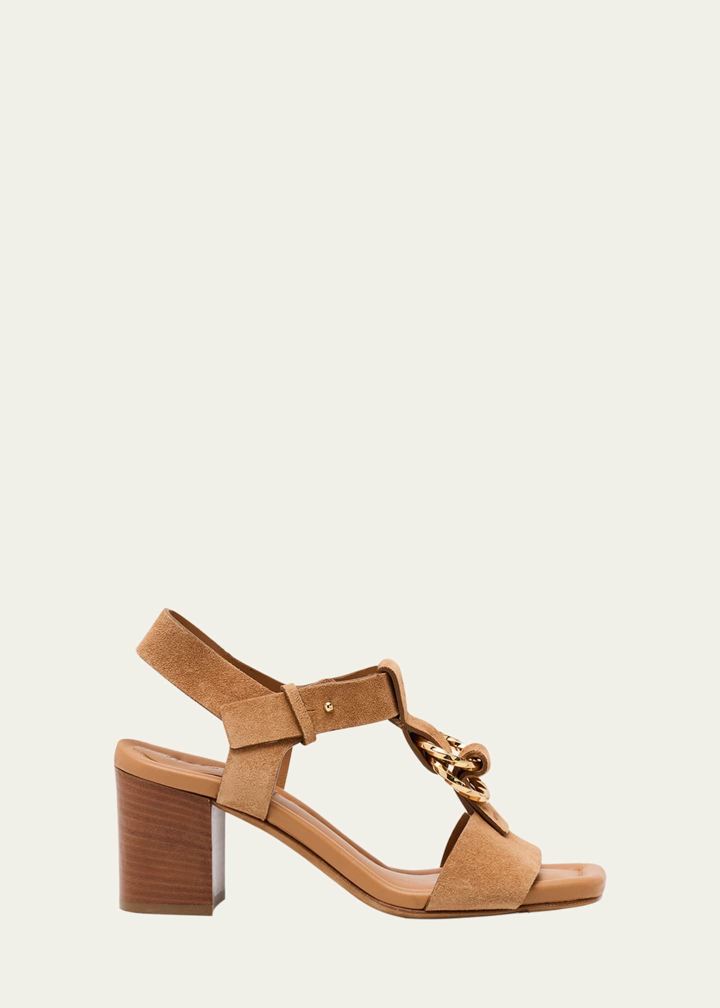 Ulla Johnson Milla Suede Ring T-Strap Block-Heel Sandals Image 1 of 6
