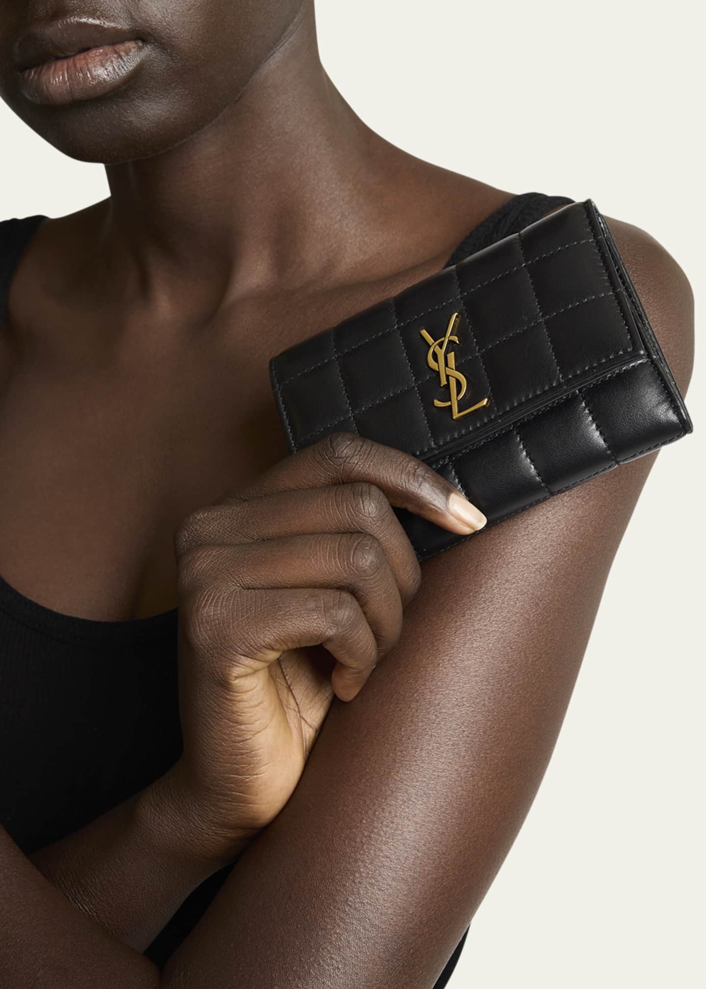 Saint Laurent Ysl Slim Trifold Wallet in Quilted Leather Noir Women s Small Leather Goods Wallets