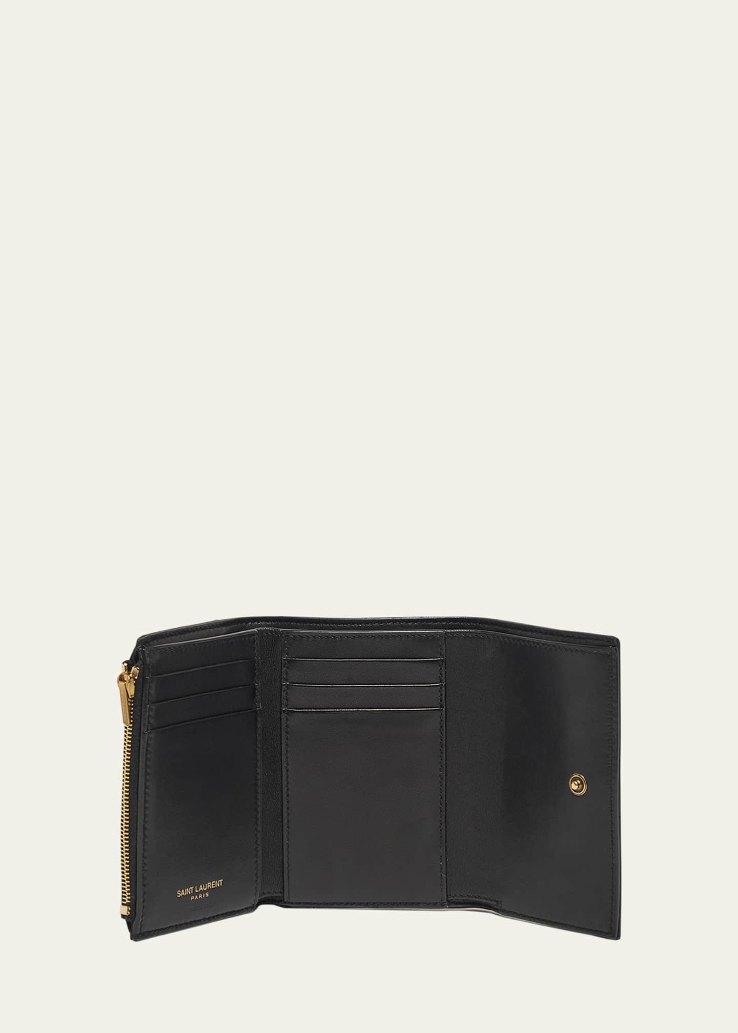 Saint Laurent Ysl Slim Trifold Wallet in Quilted Leather Noir Women s Small Leather Goods Wallets