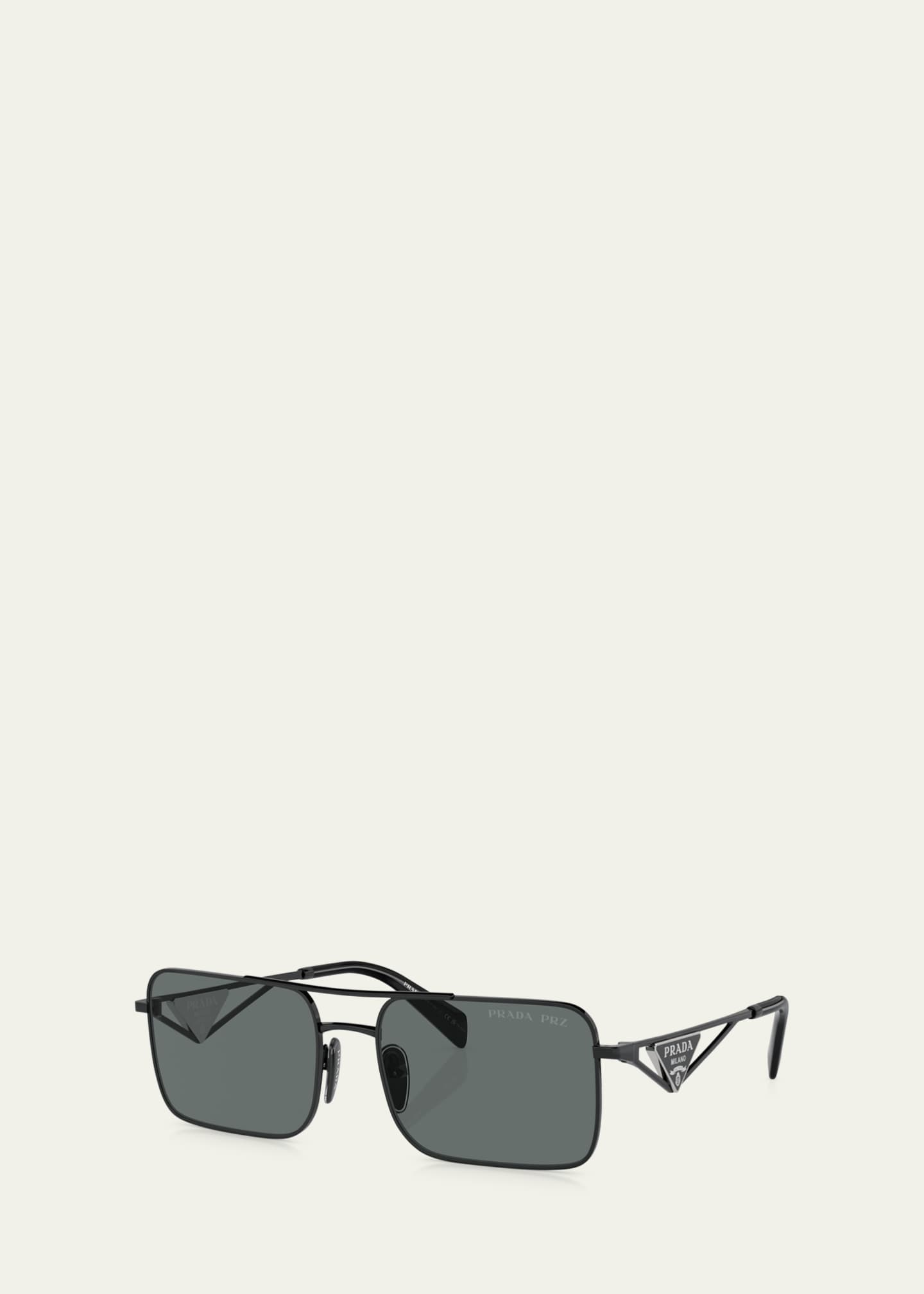 Prada Polarized Steel Rectangular Sunglasses - Bergdorf Goodman