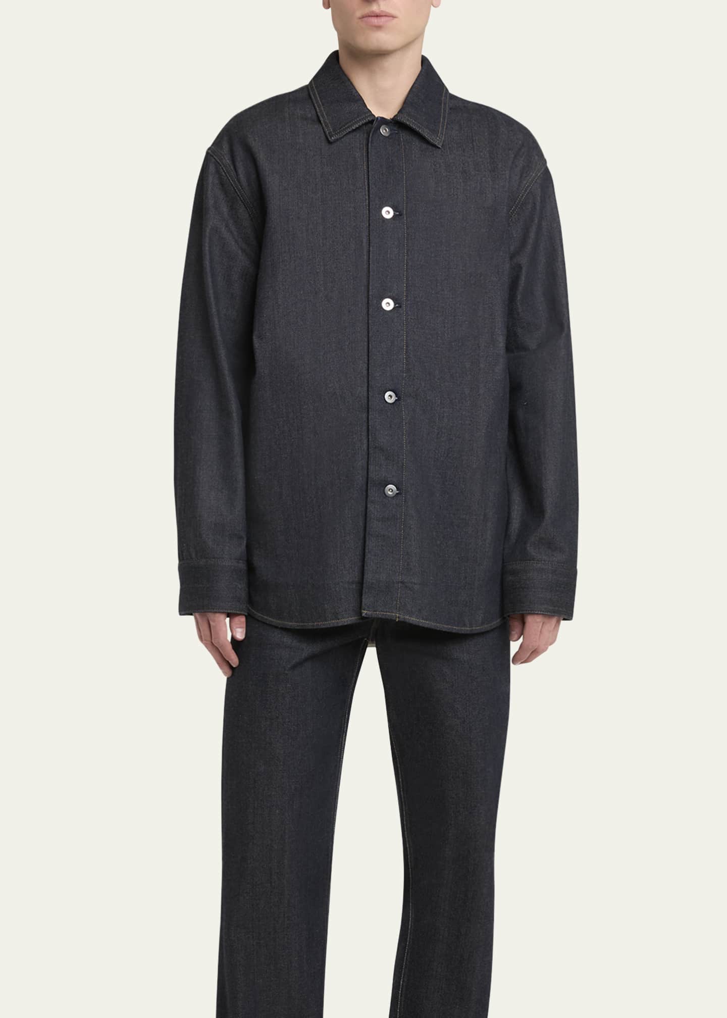 Jil Sander Men's Denim Overshirt with Leather Patch Image 2 of 5