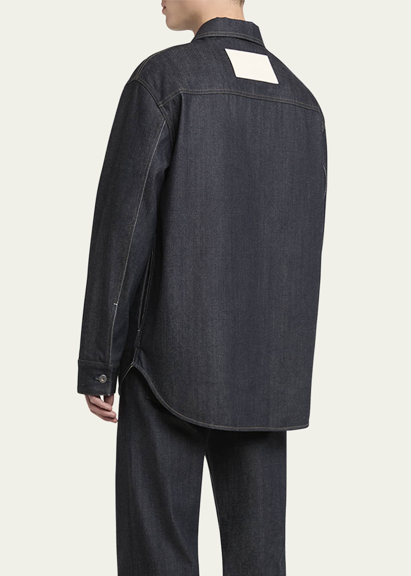 Jil Sander Men's Denim Overshirt with Leather Patch Image 3 of 5