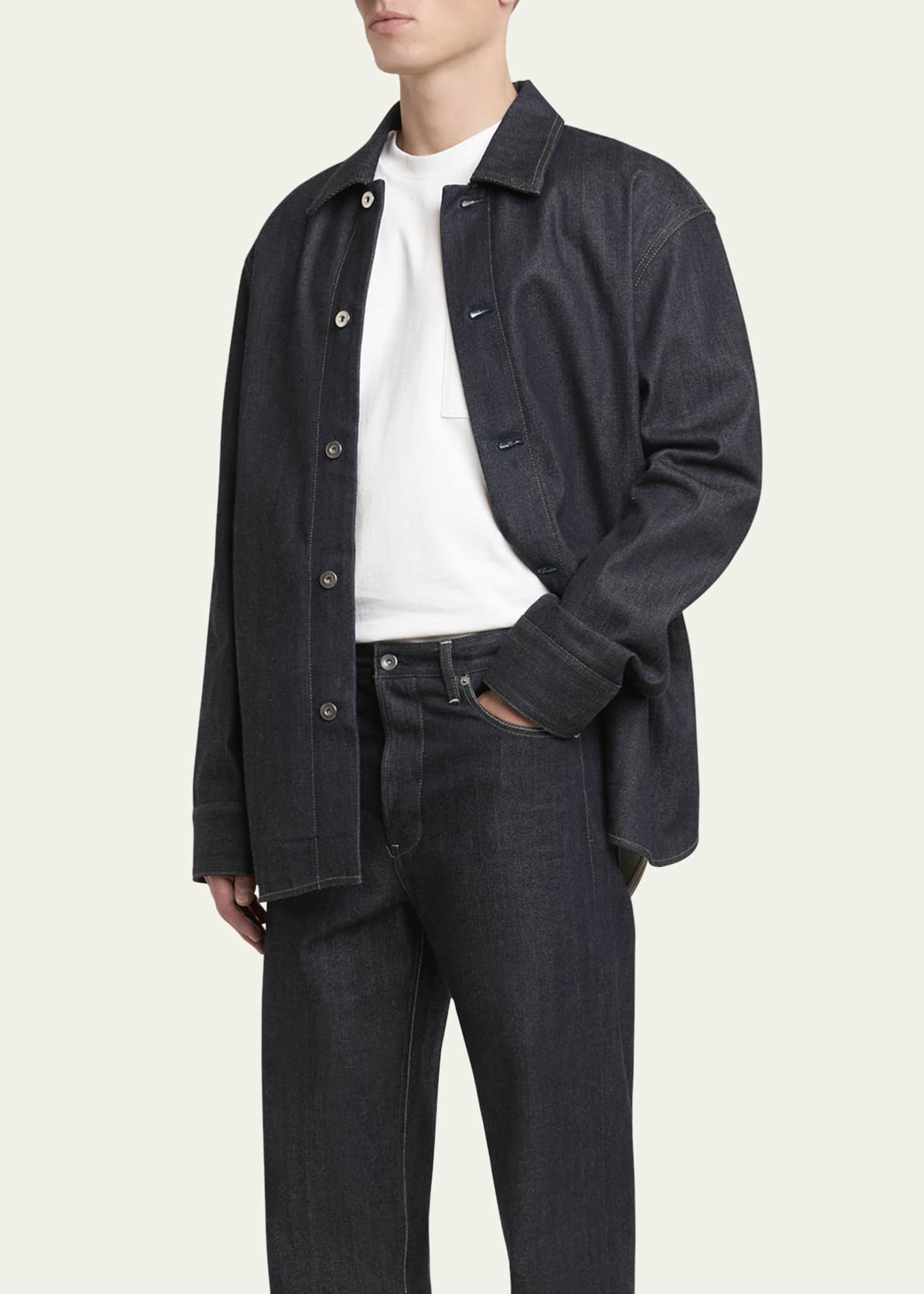 Jil Sander Men's Denim Overshirt with Leather Patch Image 4 of 5
