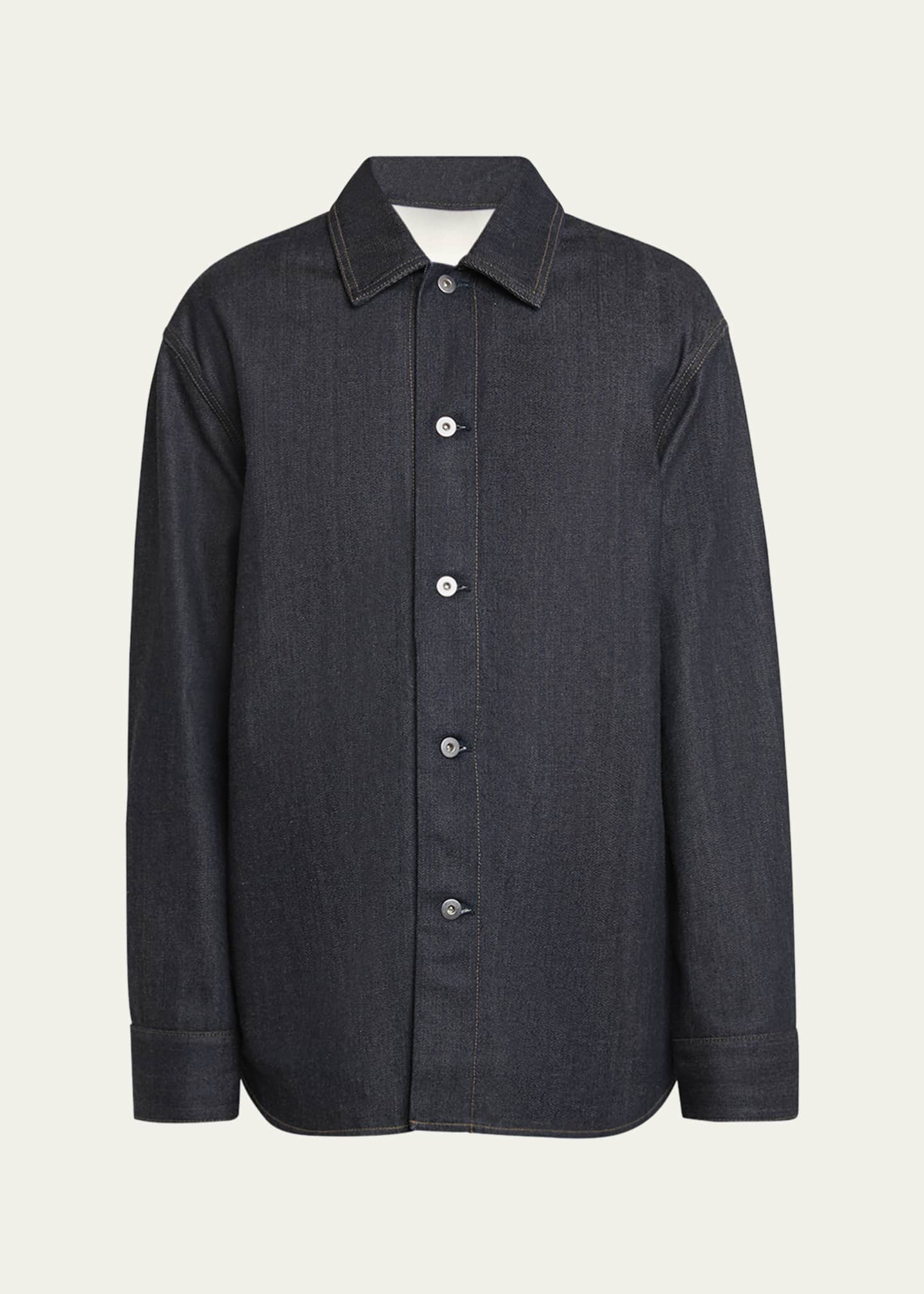Jil Sander Men's Denim Overshirt with Leather Patch Image 1 of 5