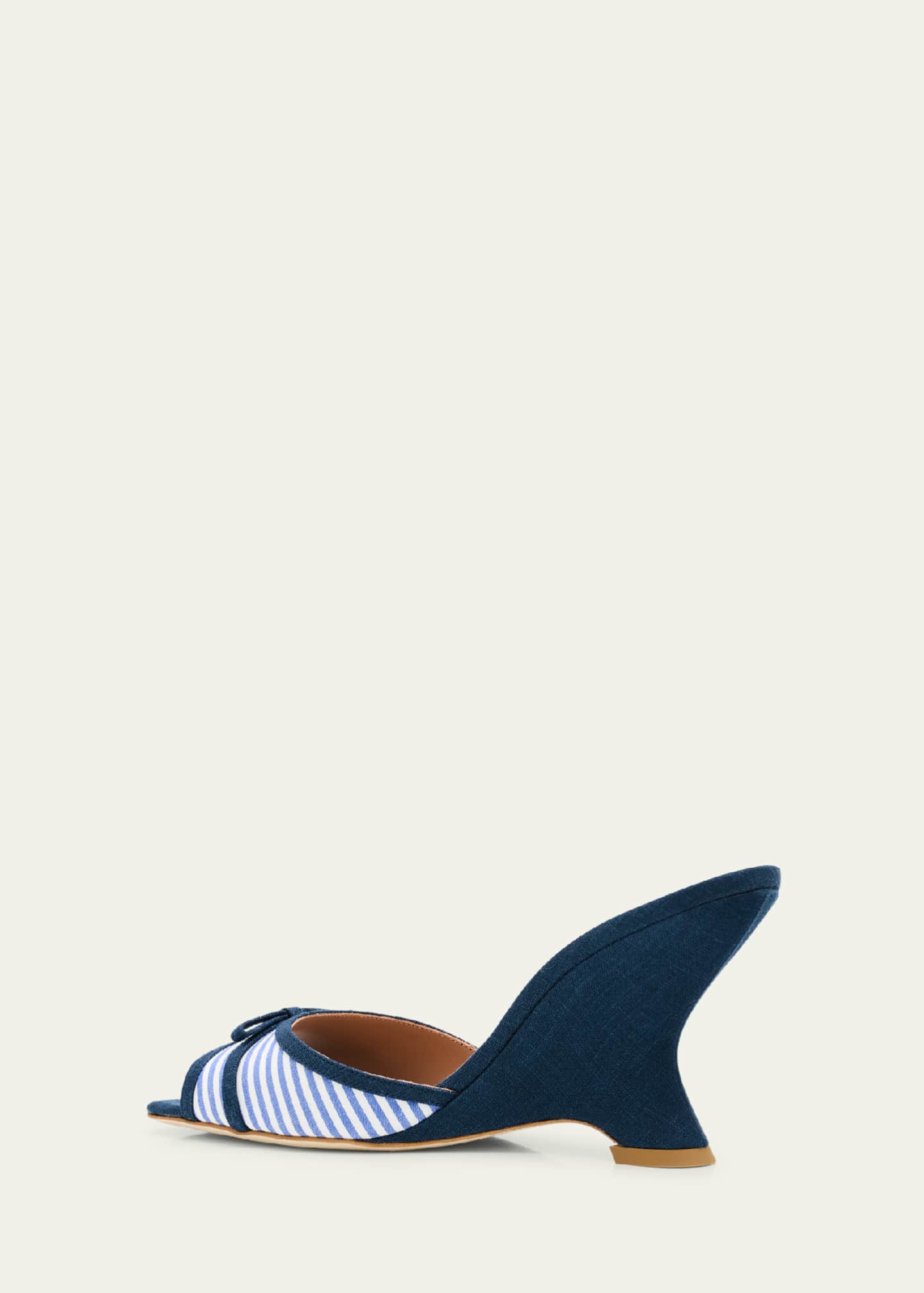 Malone Souliers x Tabitha Simmons Isla Striped Bow Mule Wedge Sandals Image 4 of 6