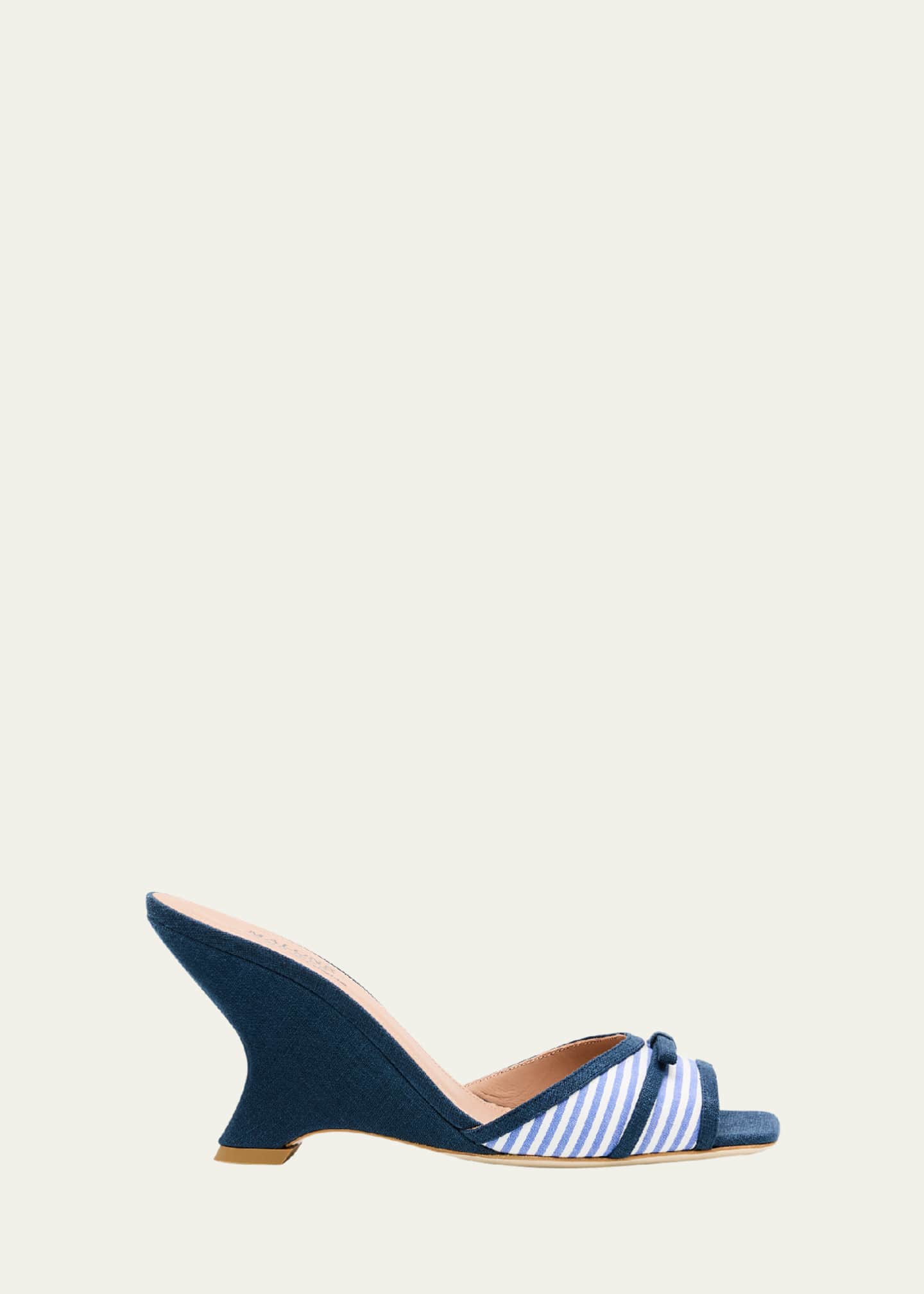 Malone Souliers x Tabitha Simmons Isla Striped Bow Mule Wedge Sandals Image 1 of 6