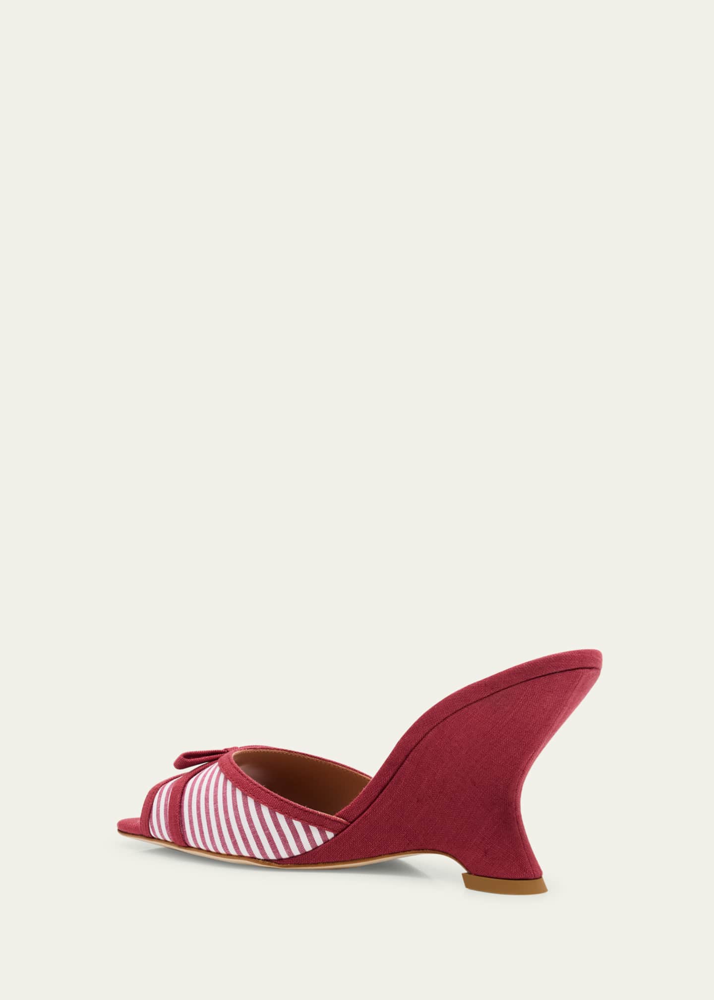 x Tabitha Simmons Isla Striped Bow Mule Wedge Sandals - Thumbnail 4