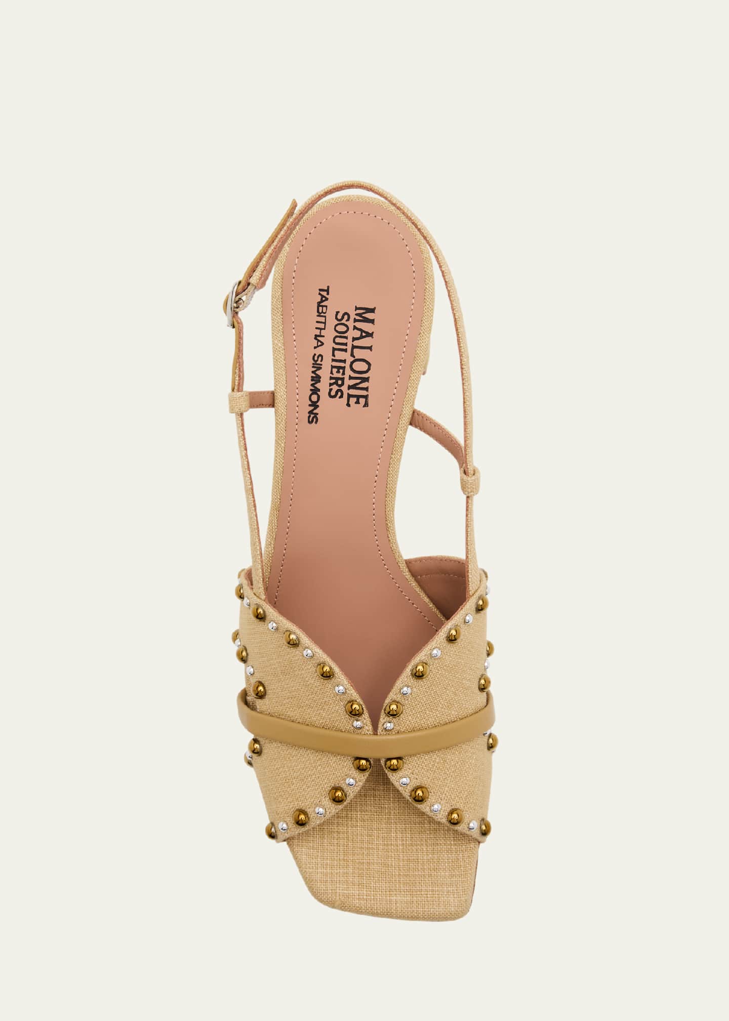 Malone Souliers x Tabitha Simmons Katarina Studded Linen Slingback Sandals Image 6 of 6