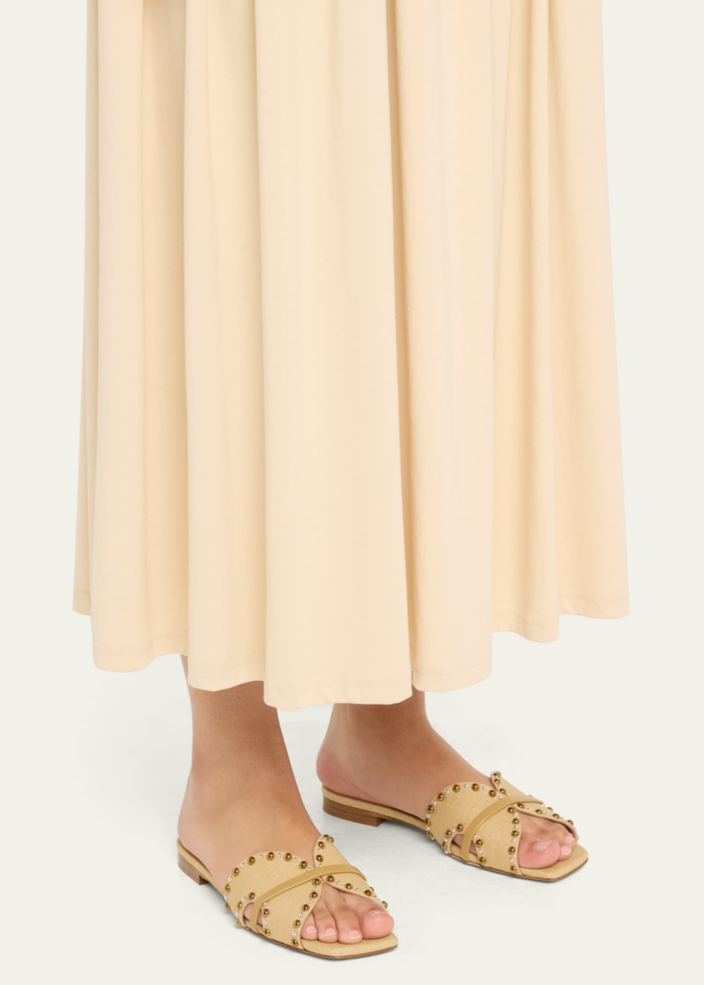 Malone Souliers x Tabitha Simmons Keke Studded Linen Flat Slide Sandals Image 2 of 6