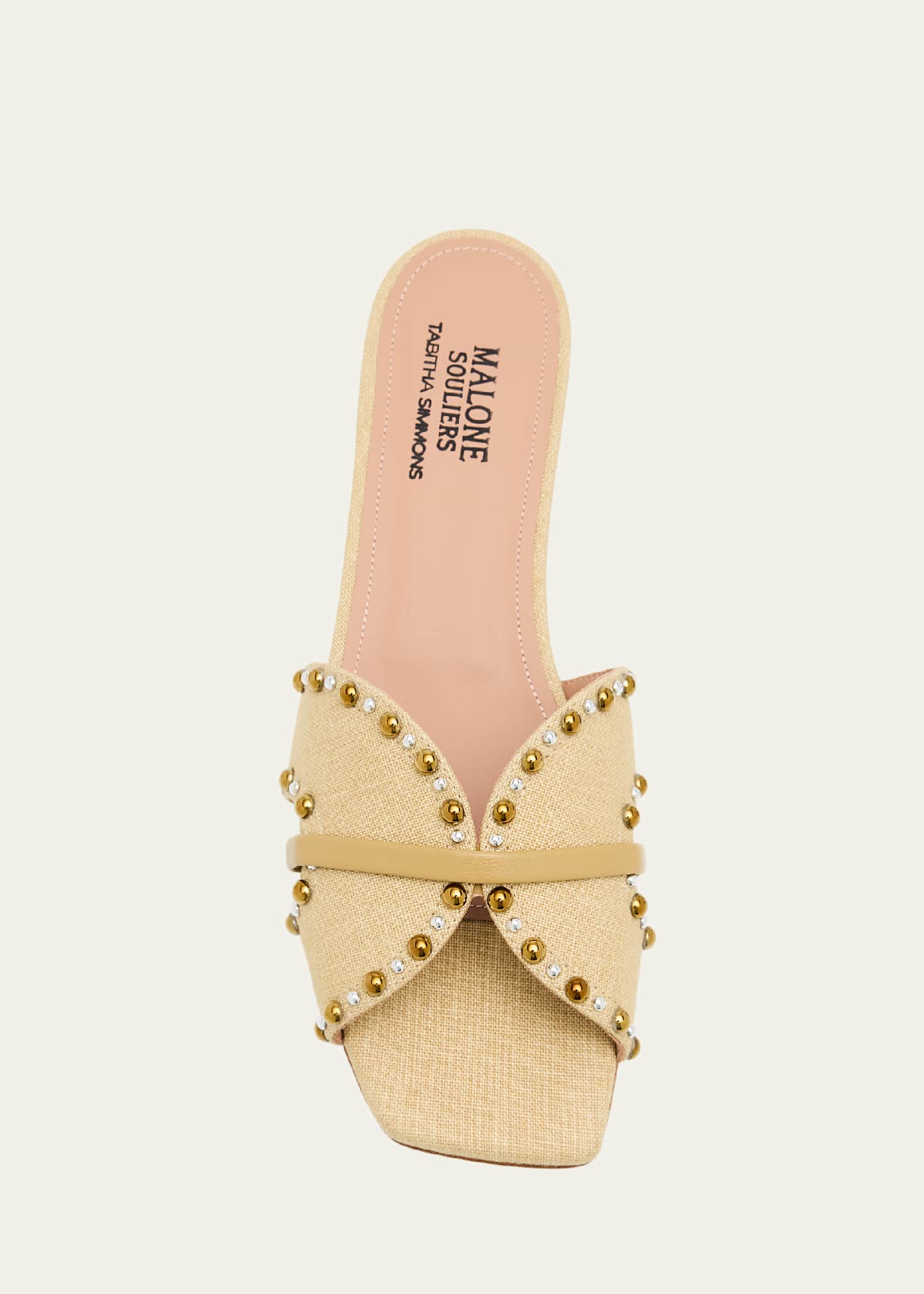 Malone Souliers x Tabitha Simmons Keke Studded Linen Flat Slide Sandals Image 6 of 6