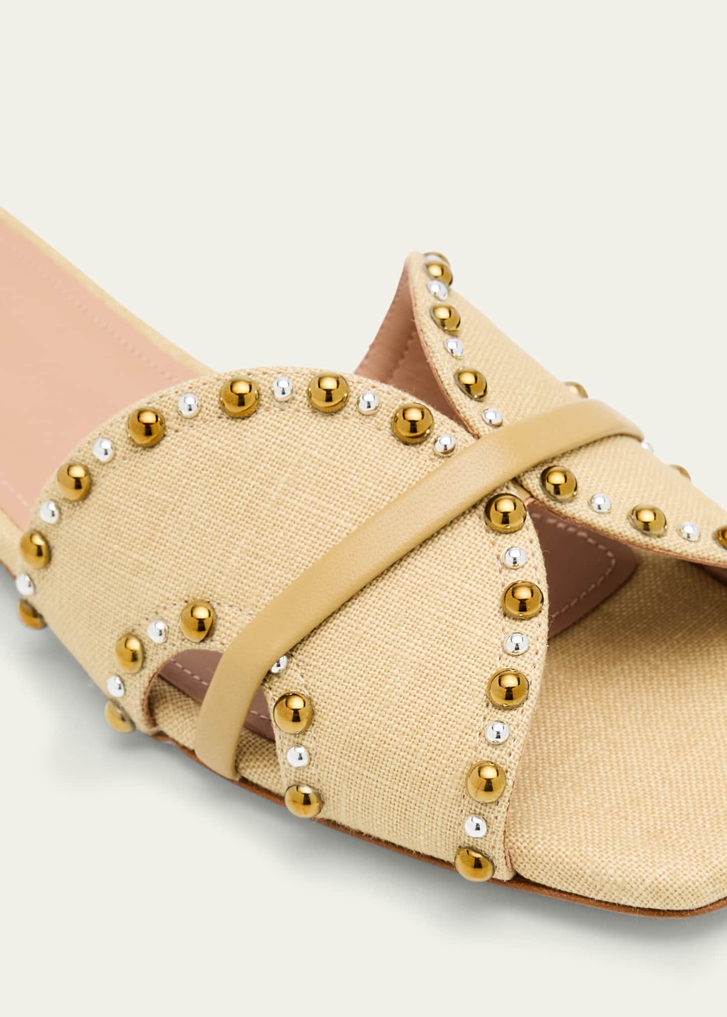 Malone Souliers x Tabitha Simmons Keke Studded Linen Flat Slide Sandals Image 5 of 6