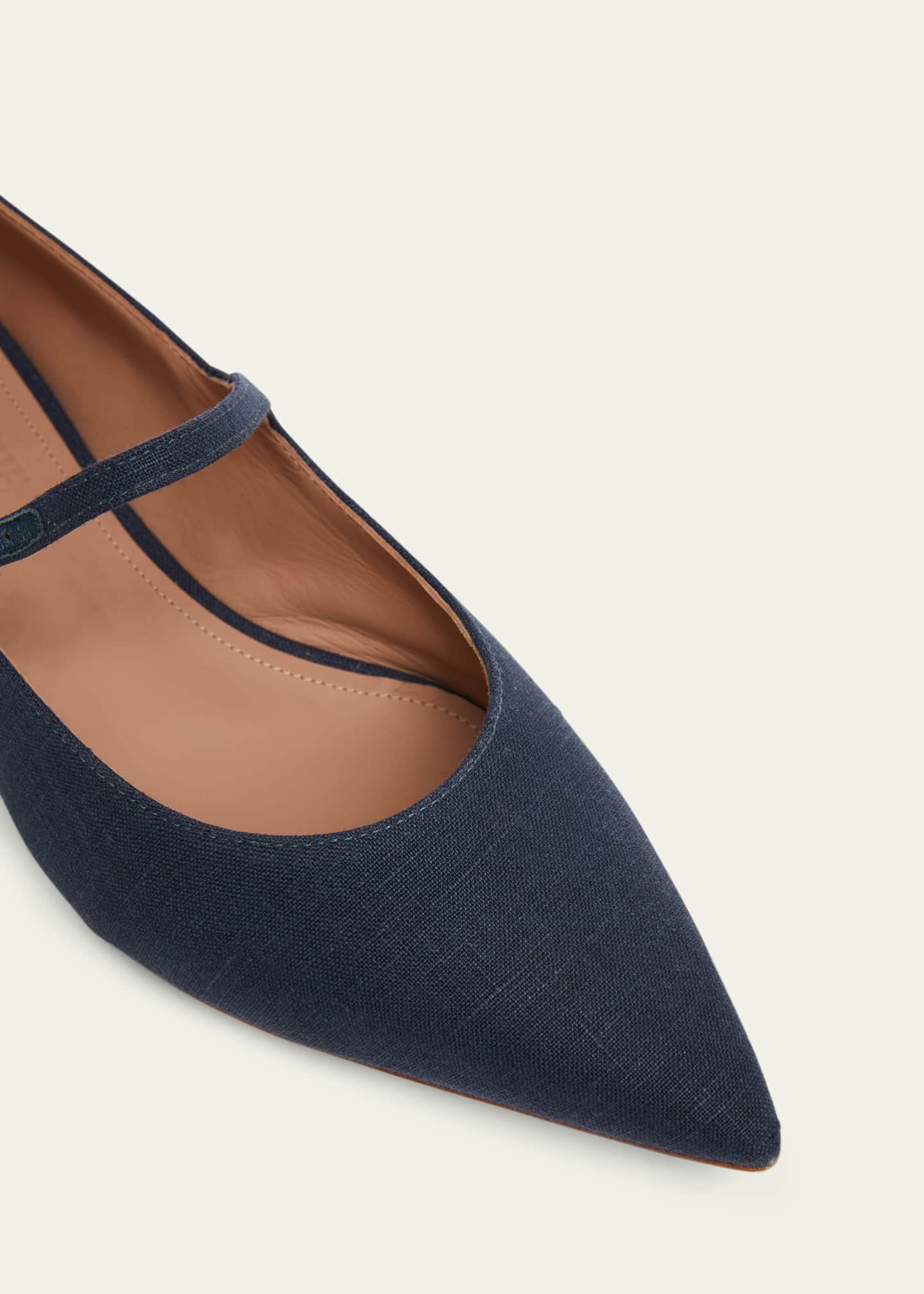 Malone Souliers x Tabitha Simmons Linen Pointed Toe Mary Jane Flats