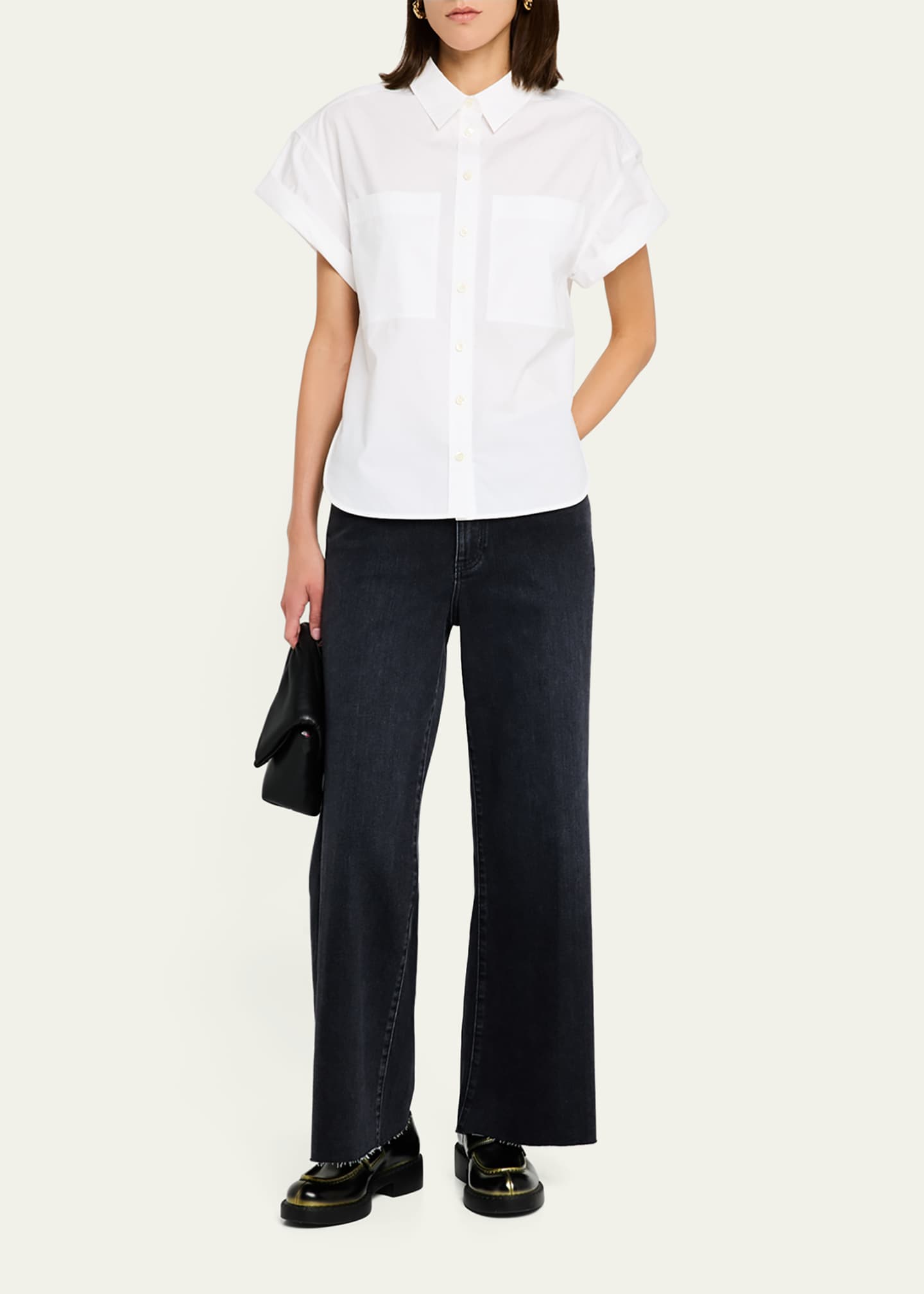 Short-Sleeve Cuffed Button-Front Shirt