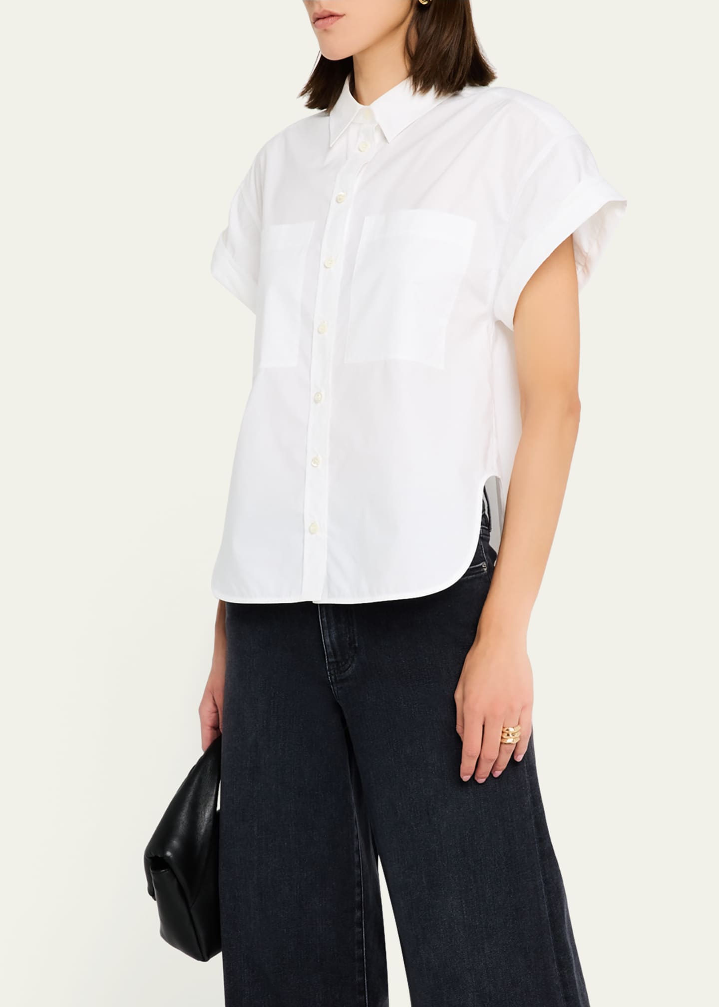 Short-Sleeve Cuffed Button-Front Shirt