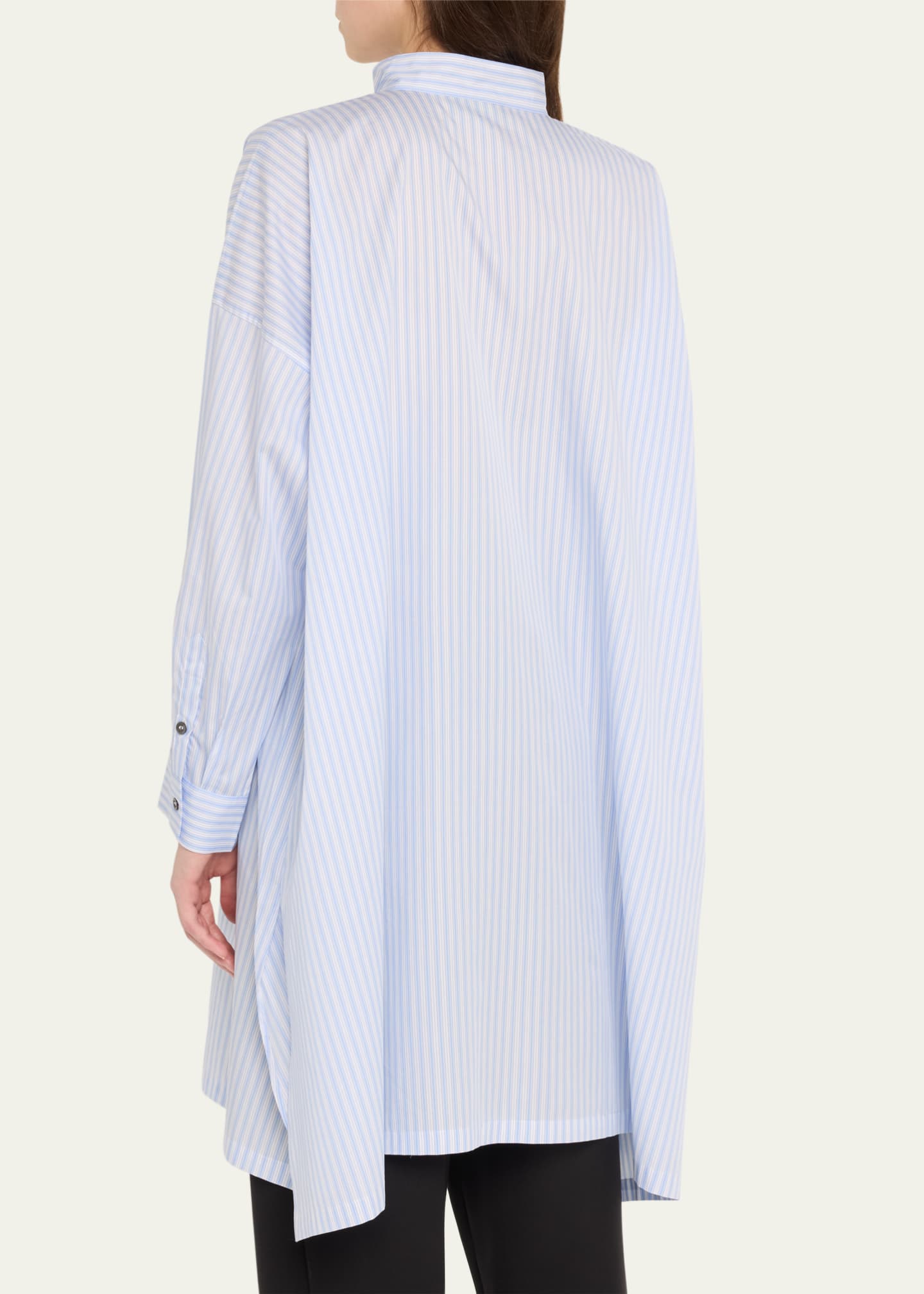 Eskandar Wide A-Line Collarless Shirt With Slits (Very Long Length) Image 3 of 5