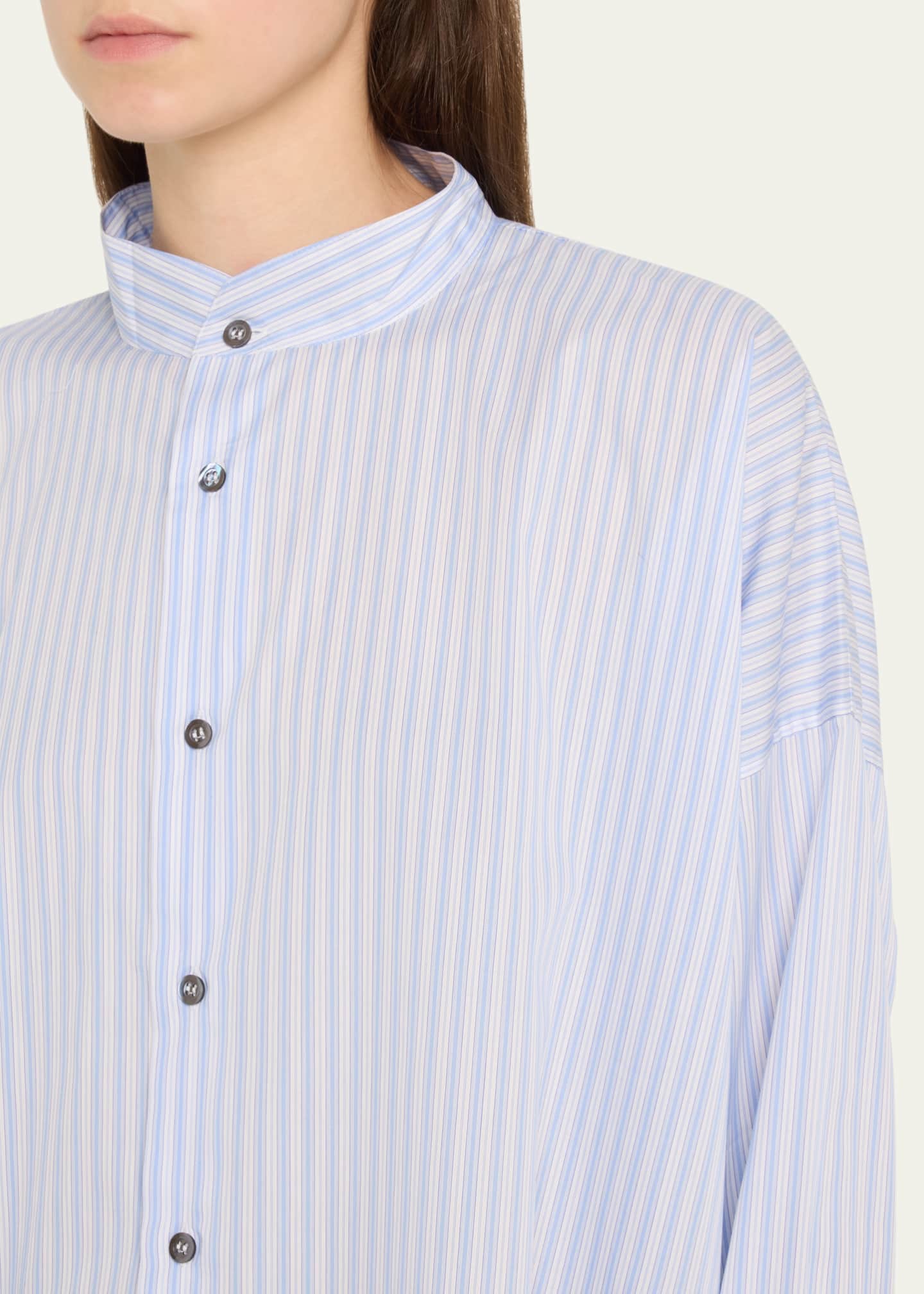 Eskandar Wide A-Line Collarless Shirt With Slits (Very Long Length) Image 5 of 5