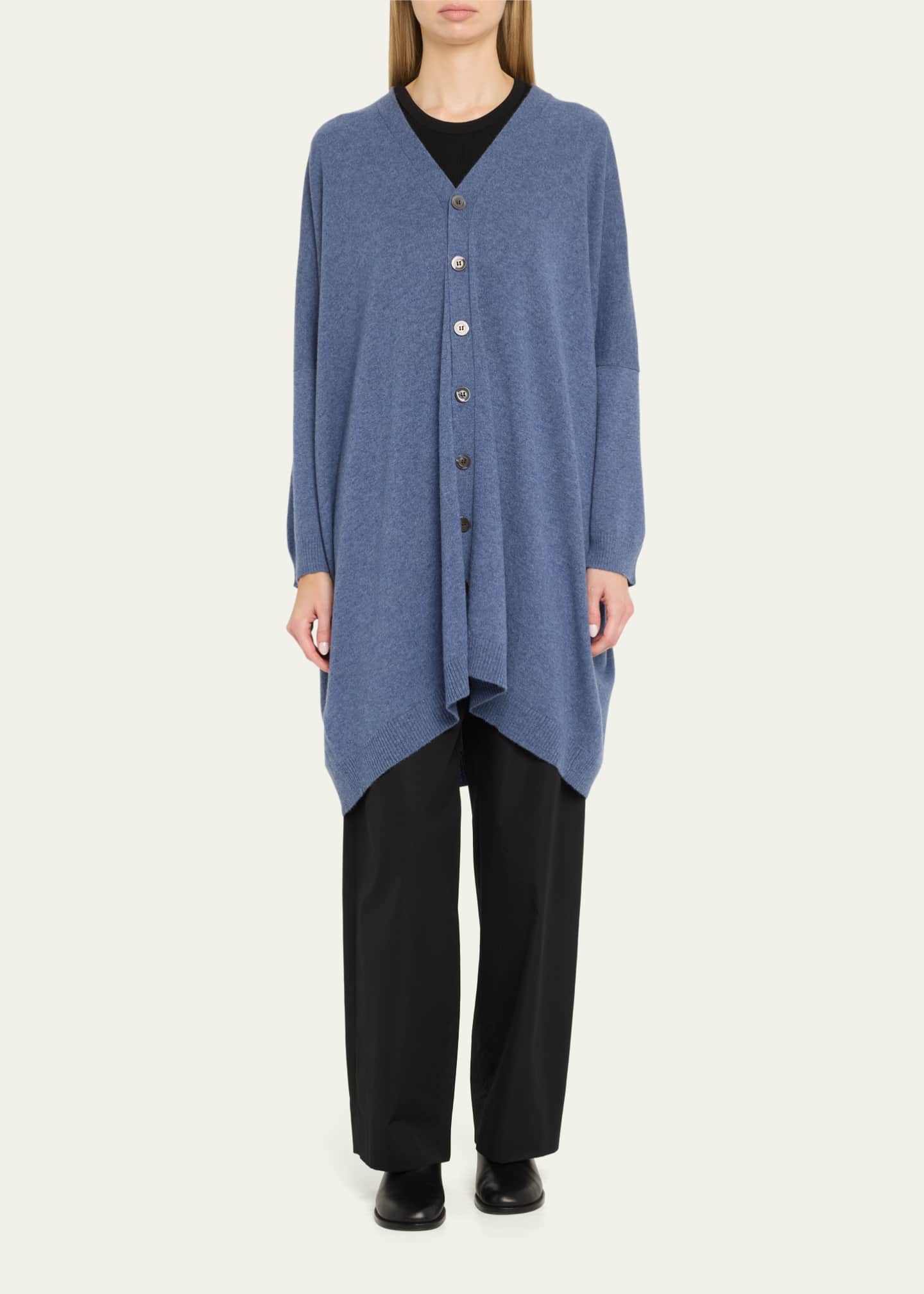 Eskandar Extra Wide V-Neck Cashmere Cardigan Image 2 of 5