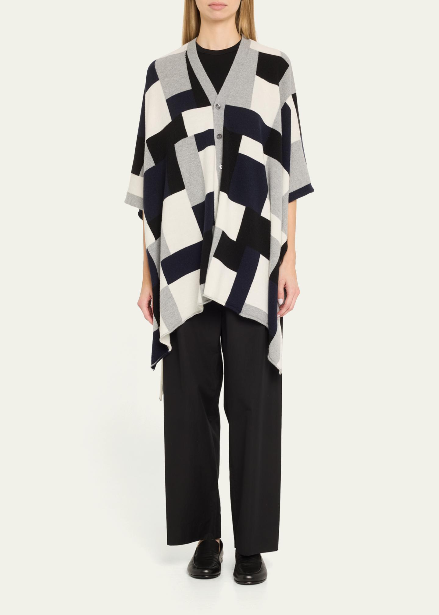 Cardigan Eskandar Cachemire 100% Charbon/noir Motif Carreaux Ottomans - Taille Unique, Neuf Avec étiquettes