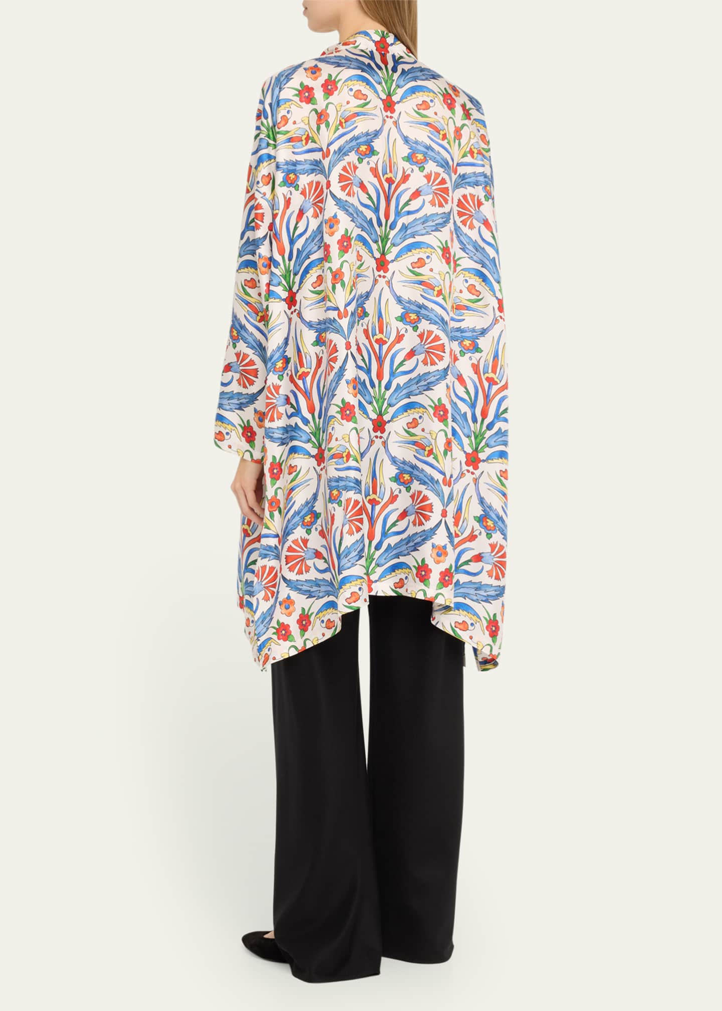 Eskandar Wide A-Line Collarless Shirt With Slits (Very Long Length) Image 3 of 5