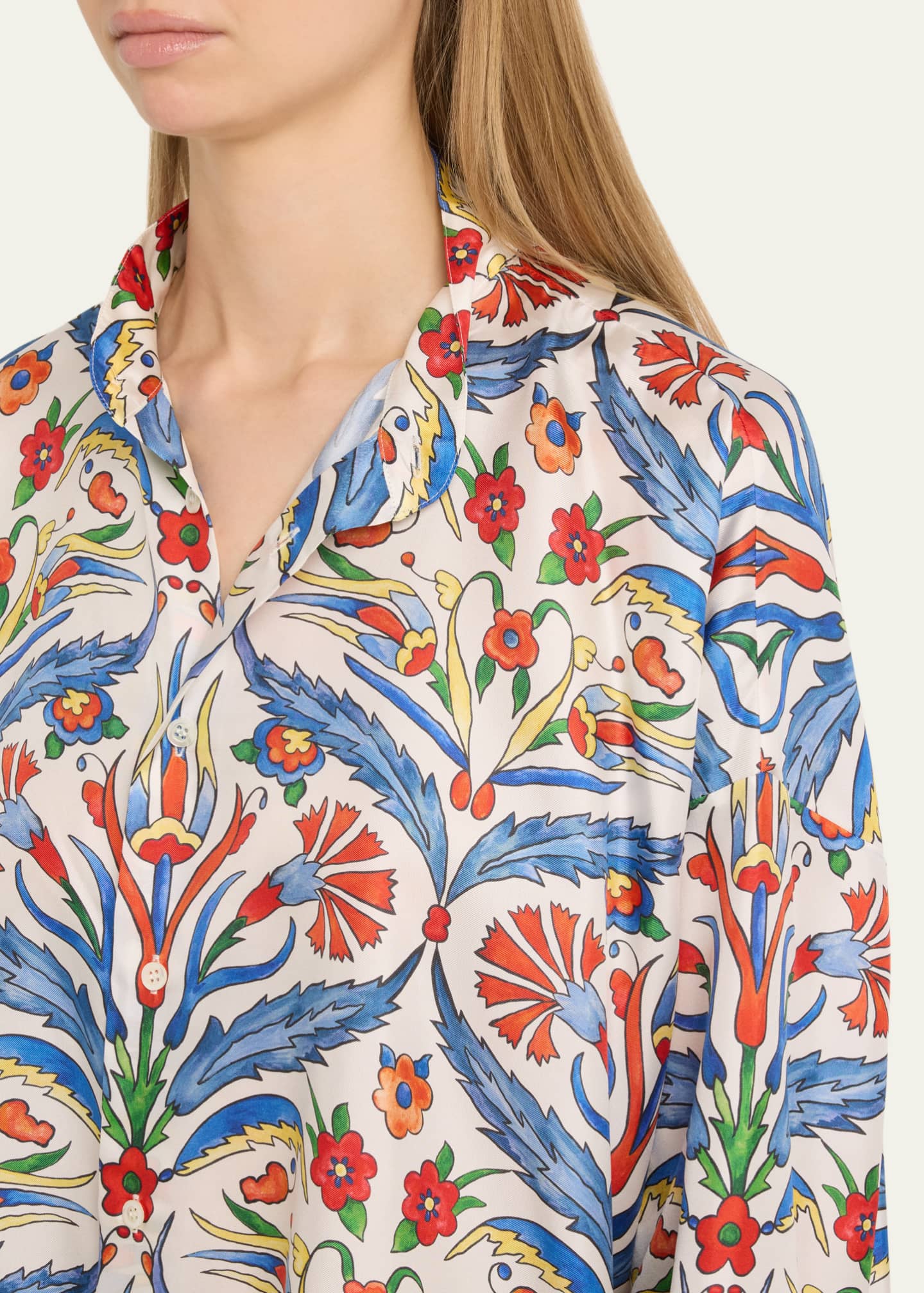 Eskandar Wide A-Line Collarless Shirt With Slits (Very Long Length) Image 5 of 5