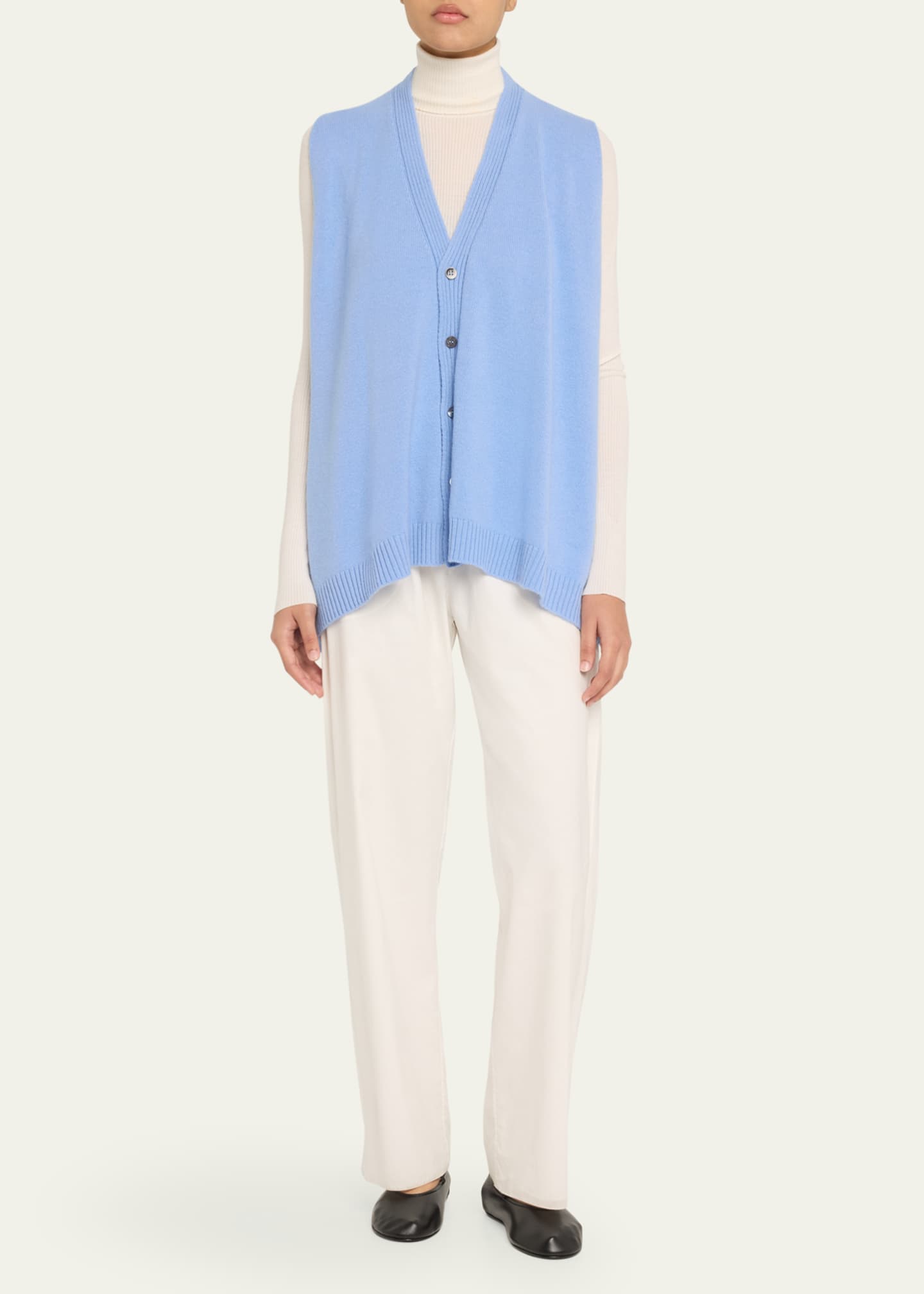 Eskandar A-Line Sleeveless V-Neck Cashmere Cardigan (Mid Plus Length) Image 2 of 5
