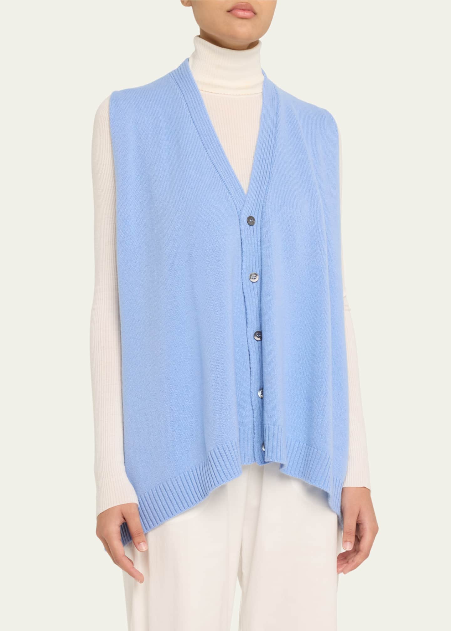 Eskandar A-Line Sleeveless V-Neck Cashmere Cardigan (Mid Plus Length) Image 4 of 5