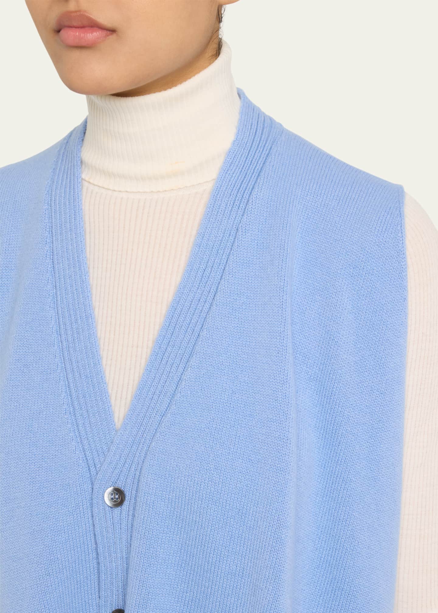 Eskandar A-Line Sleeveless V-Neck Cashmere Cardigan (Mid Plus Length) Image 5 of 5