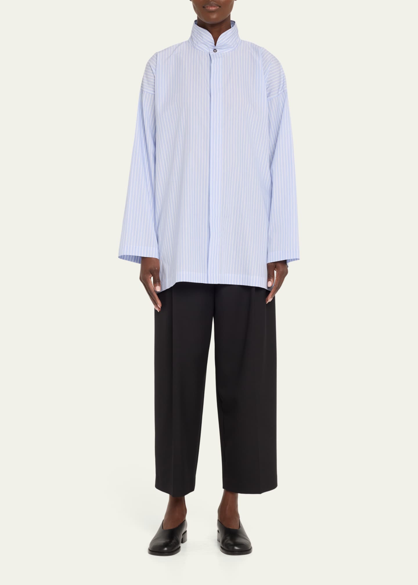 Eskandar Slim A-Line Double Stand Collar Shirt with Stepped Insert (Long Length) Image 2 of 5