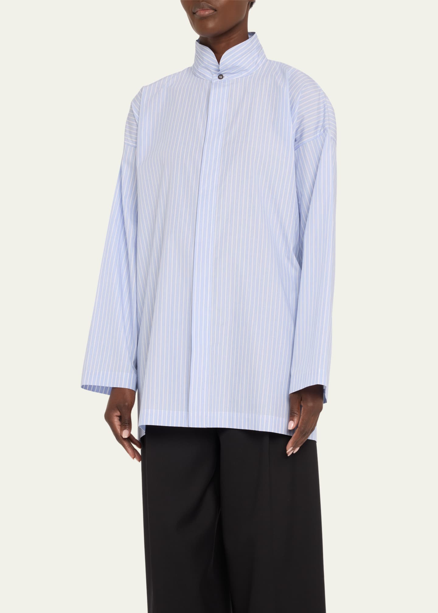 Eskandar Slim A-Line Double Stand Collar Shirt with Stepped Insert (Long Length) Image 4 of 5
