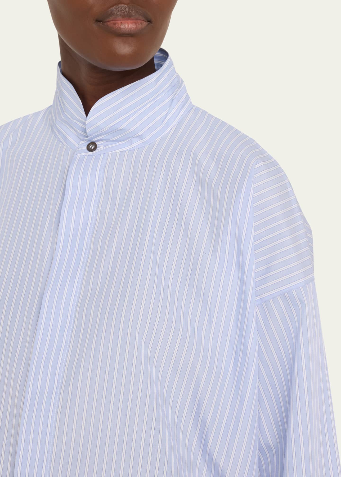 Eskandar Slim A-Line Double Stand Collar Shirt with Stepped Insert (Long Length) Image 5 of 5
