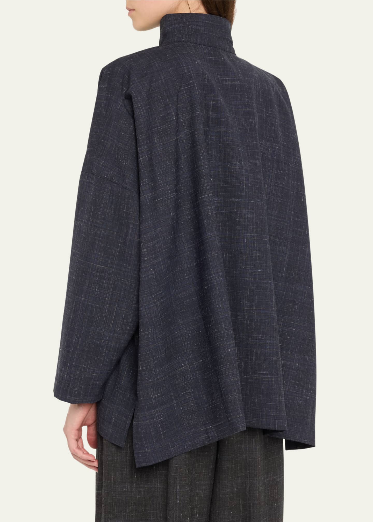 Eskandar Wide Longer-Back Double Stand Collar Shirt Jacket (Mid Plus Length) Image 3 of 5