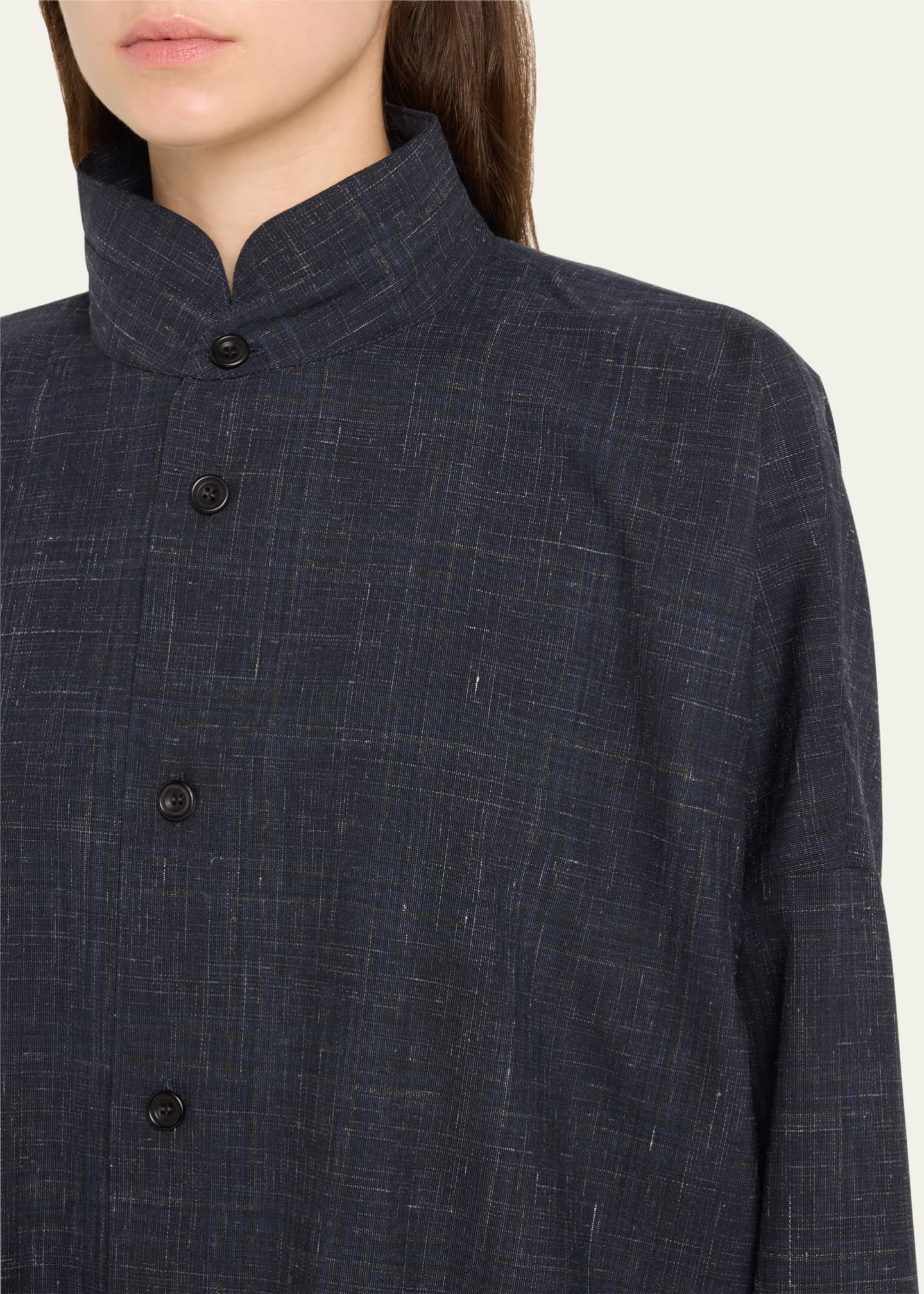 Eskandar Wide Longer-Back Double Stand Collar Shirt Jacket (Mid Plus Length) Image 5 of 5