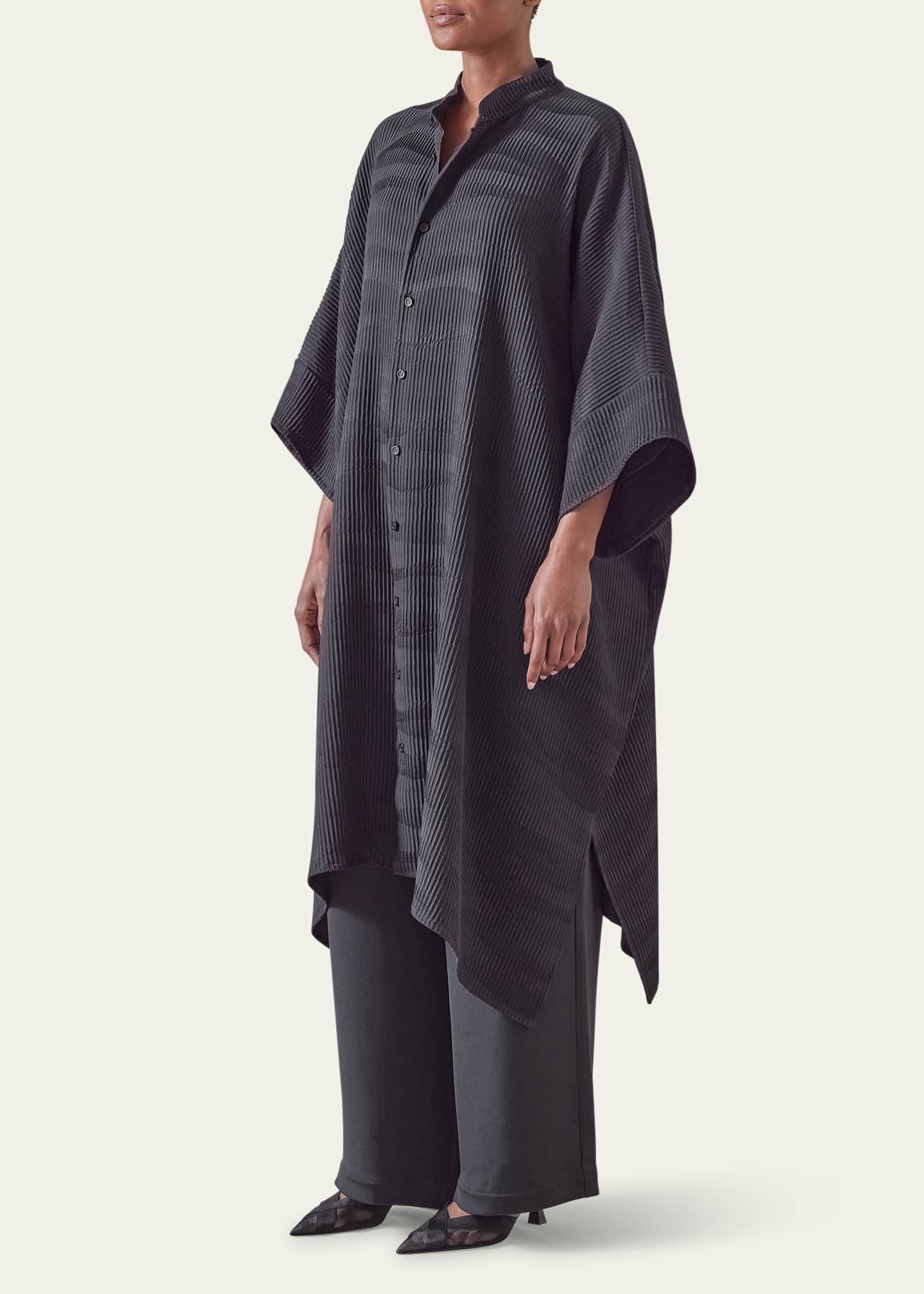 Eskandar Collarless Short-Sleeve Kaftan Shirt (Very Long Length) Image 4 of 4