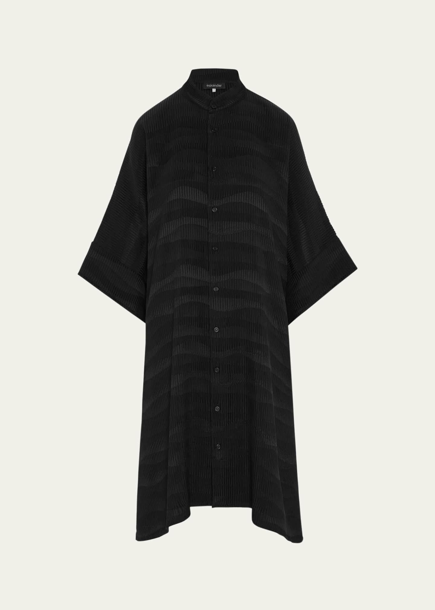 Eskandar Collarless Short-Sleeve Kaftan Shirt (Very Long Length) Image 1 of 4