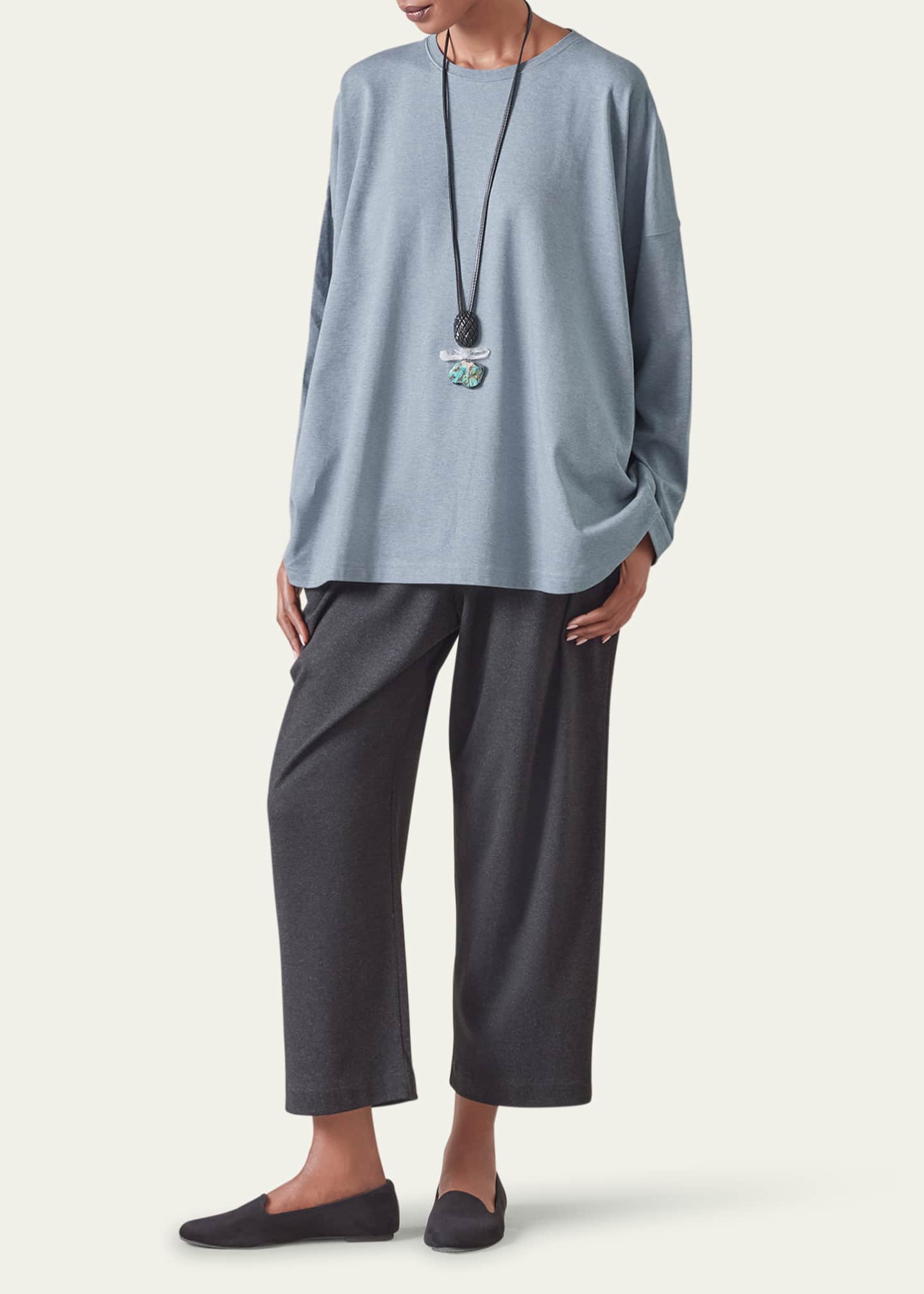 Eskandar Long-Sleeve Round-Neck T-Shirt (Mid Plus Length) Image 2 of 5