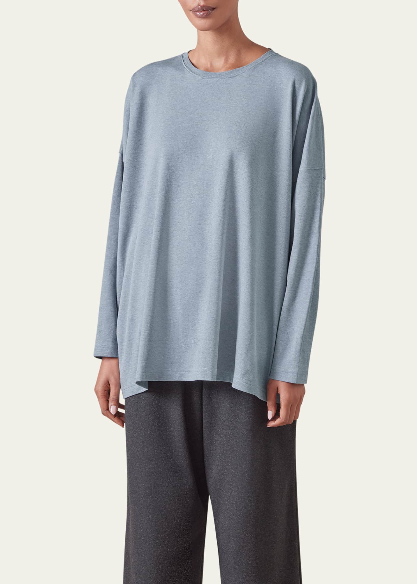 Eskandar Long-Sleeve Round-Neck T-Shirt (Mid Plus Length) Image 5 of 5